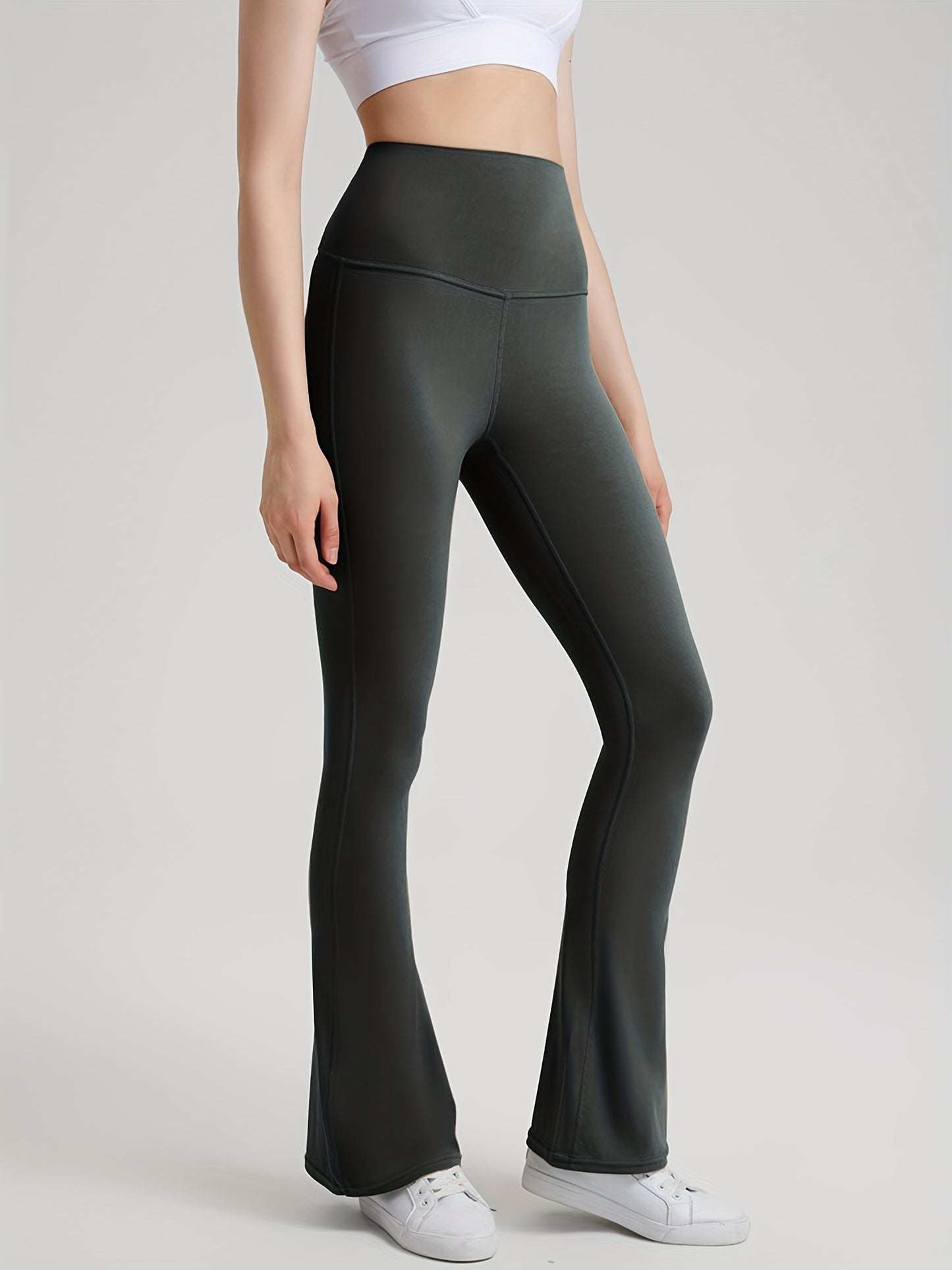 vlovelaw Hollow Cross Waist Flare Leggins, Solid Color Workout Bootleg Flare Pants, Women's Activewear