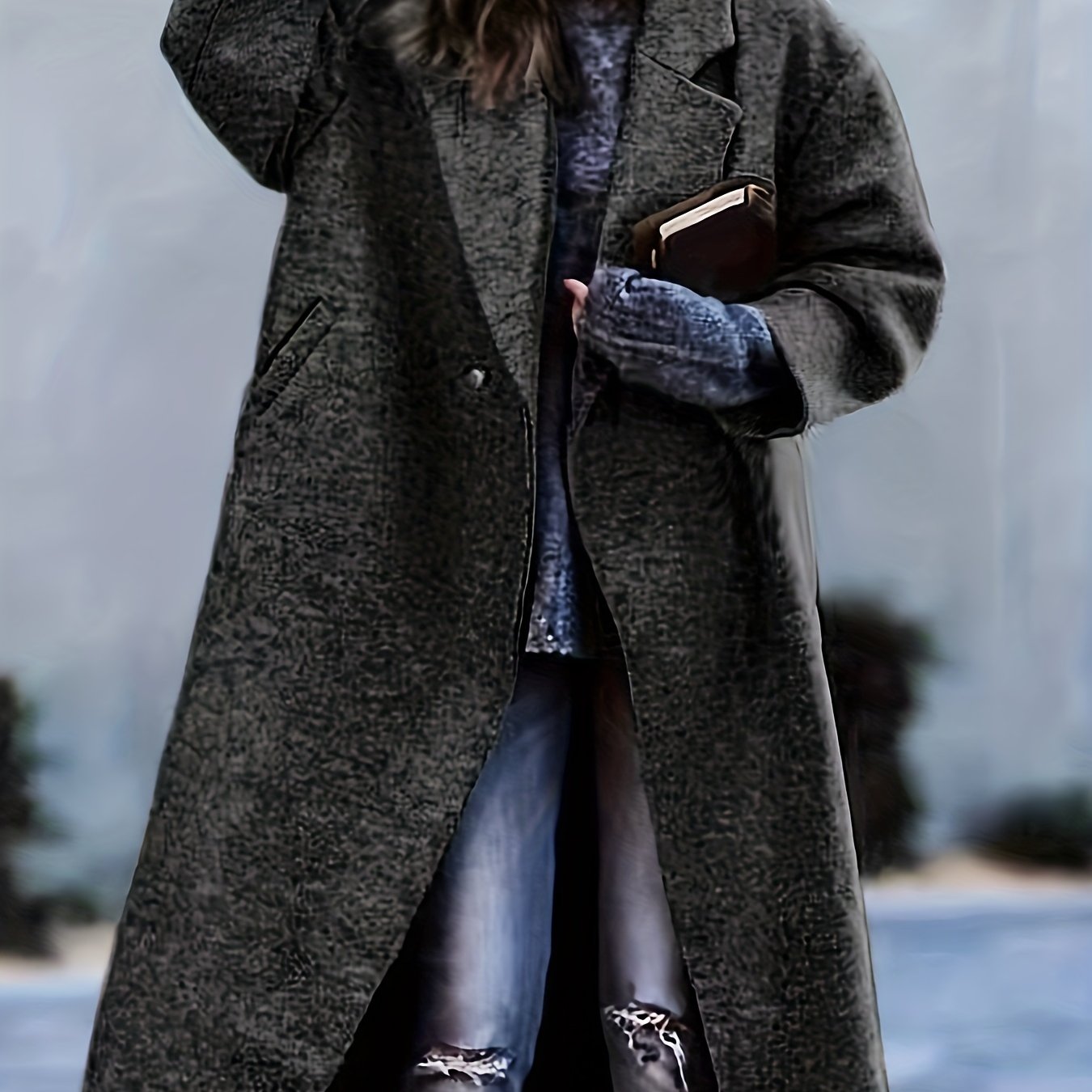 vlovelaw Lapel Long Length Overcoat, Casual Open Front Versatile Outerwear, Women's Clothing