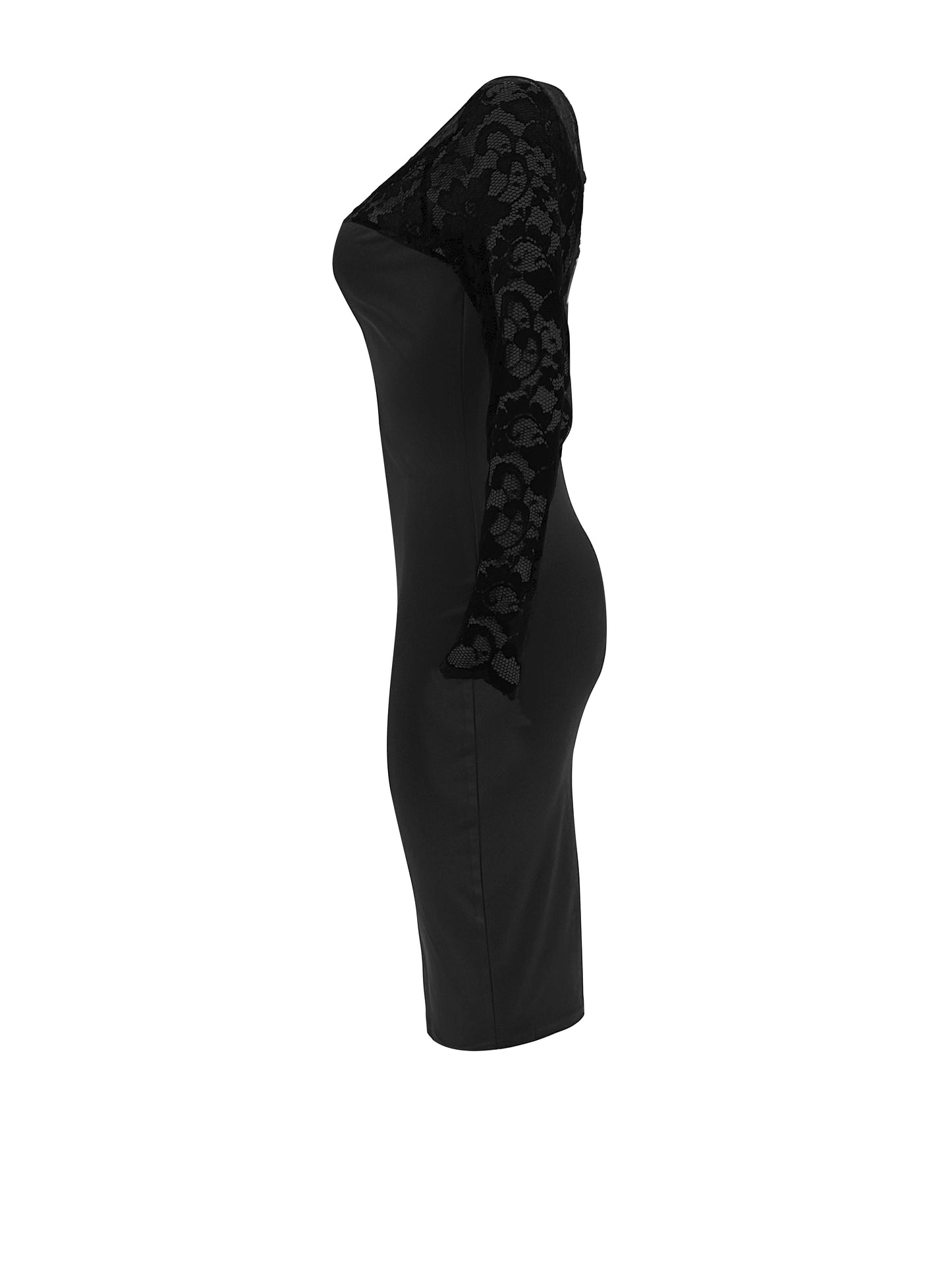 Contrast Lace Long Sleeve Pencil Dress, Elegant V Neck Dress For Spring & Fall, Women's Clothing