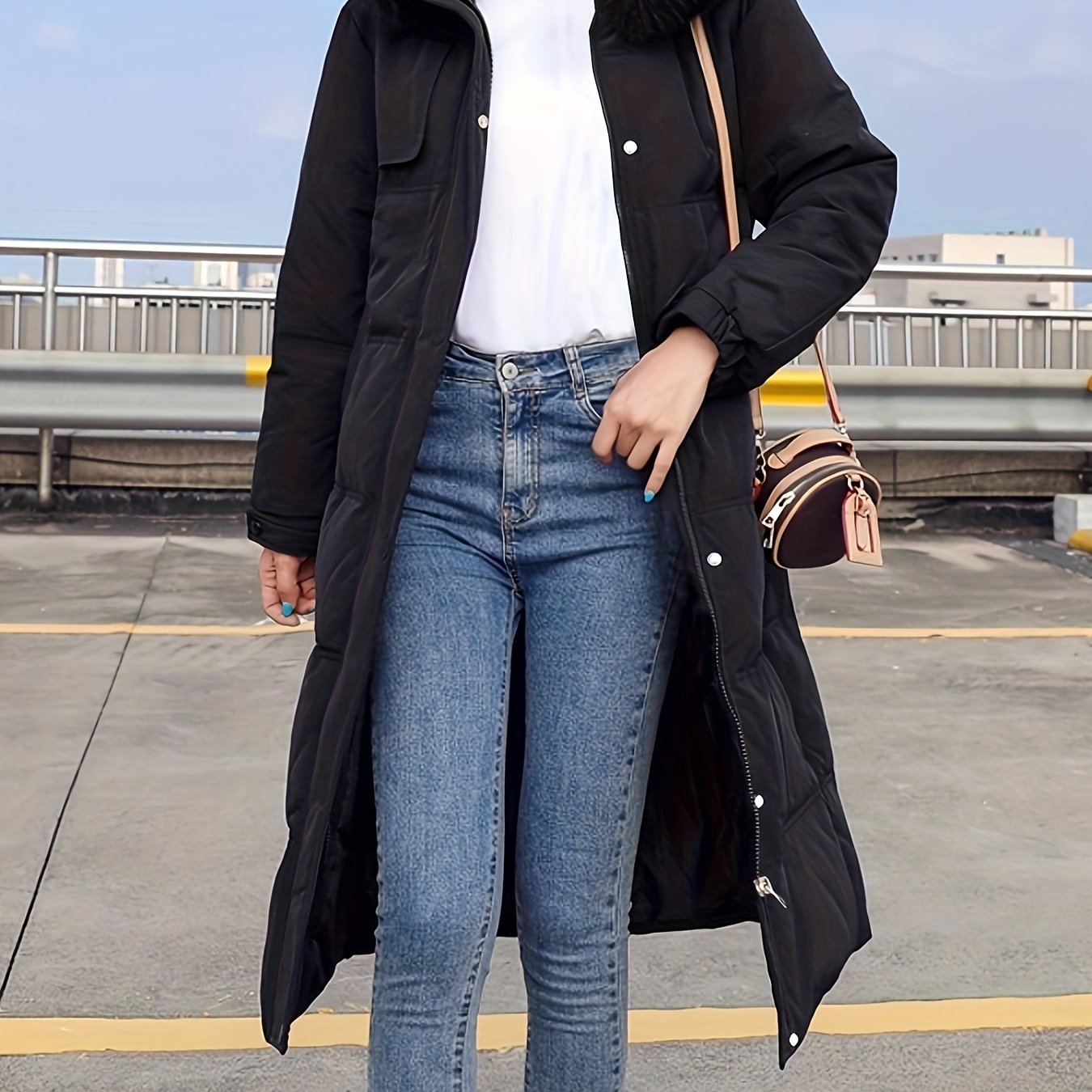 Fluffy Trim Long Length Coat, Casual Solid Long Sleeve Winter Warm Outerwear, Women's Clothing