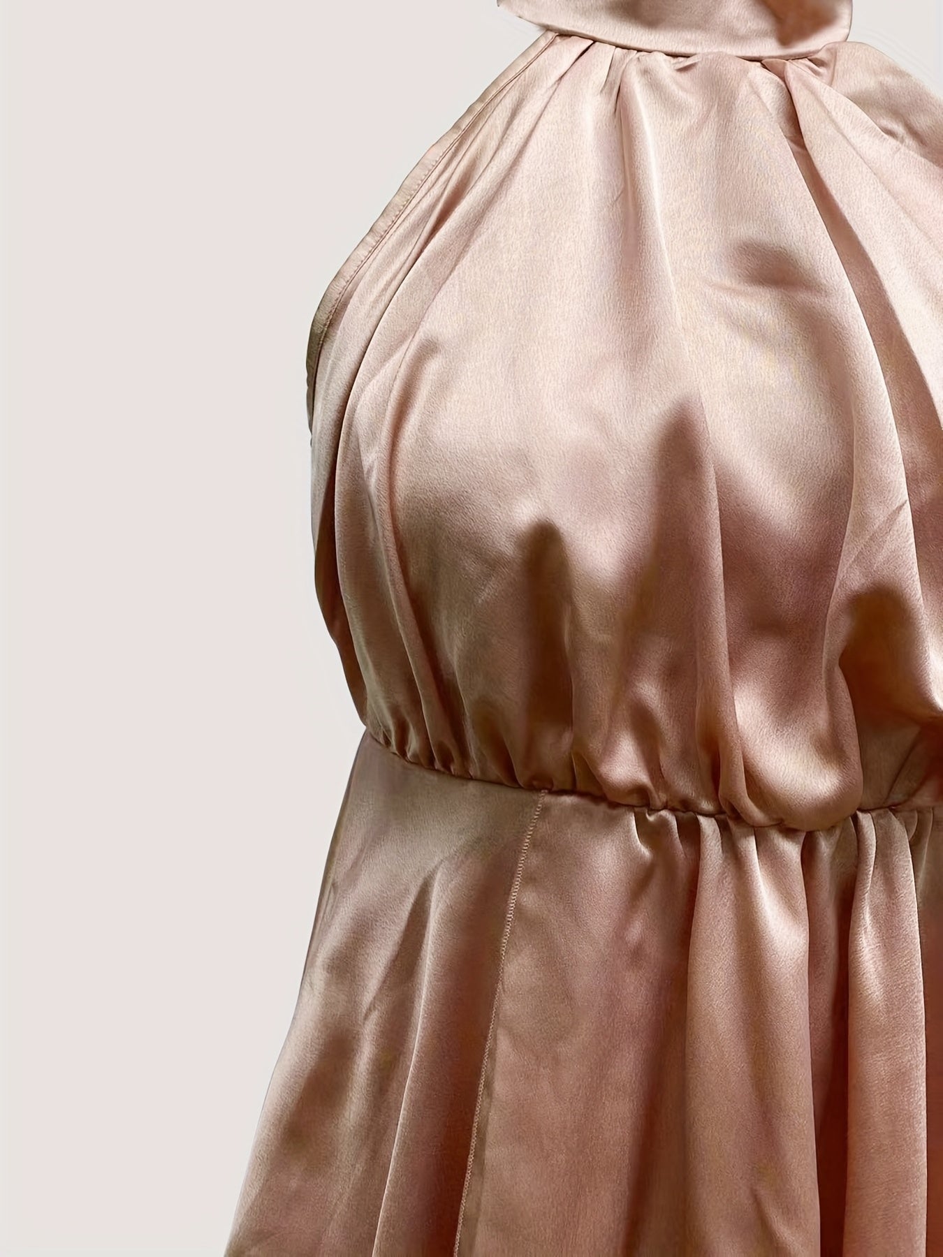 Cinched Waist Sleeveless Dress, Solid Tie Back Asymmetrical Hem Dress, Women's Clothing