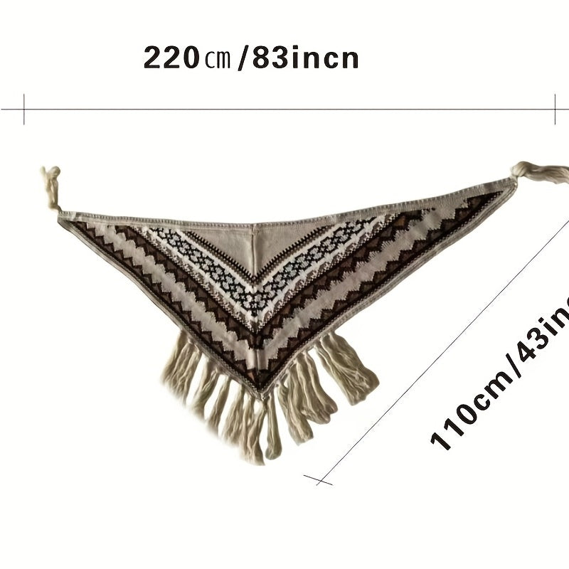 vlovelaw Beige Vintage Triangle Shawl Bohemian Knitted Tassel Warm Wrap Elegant Thick Large Blanket Scarf Windproof Cape For Outdoor Autumn & Winter