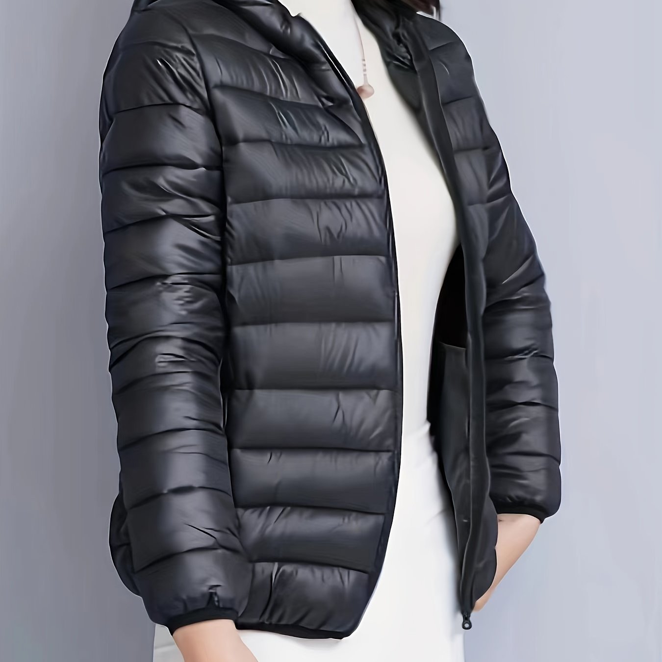 vlovelaw Zip Up Warm Hooded Coat, Casual Solid Long Sleeve Winter Outerwear, Women's Clothing