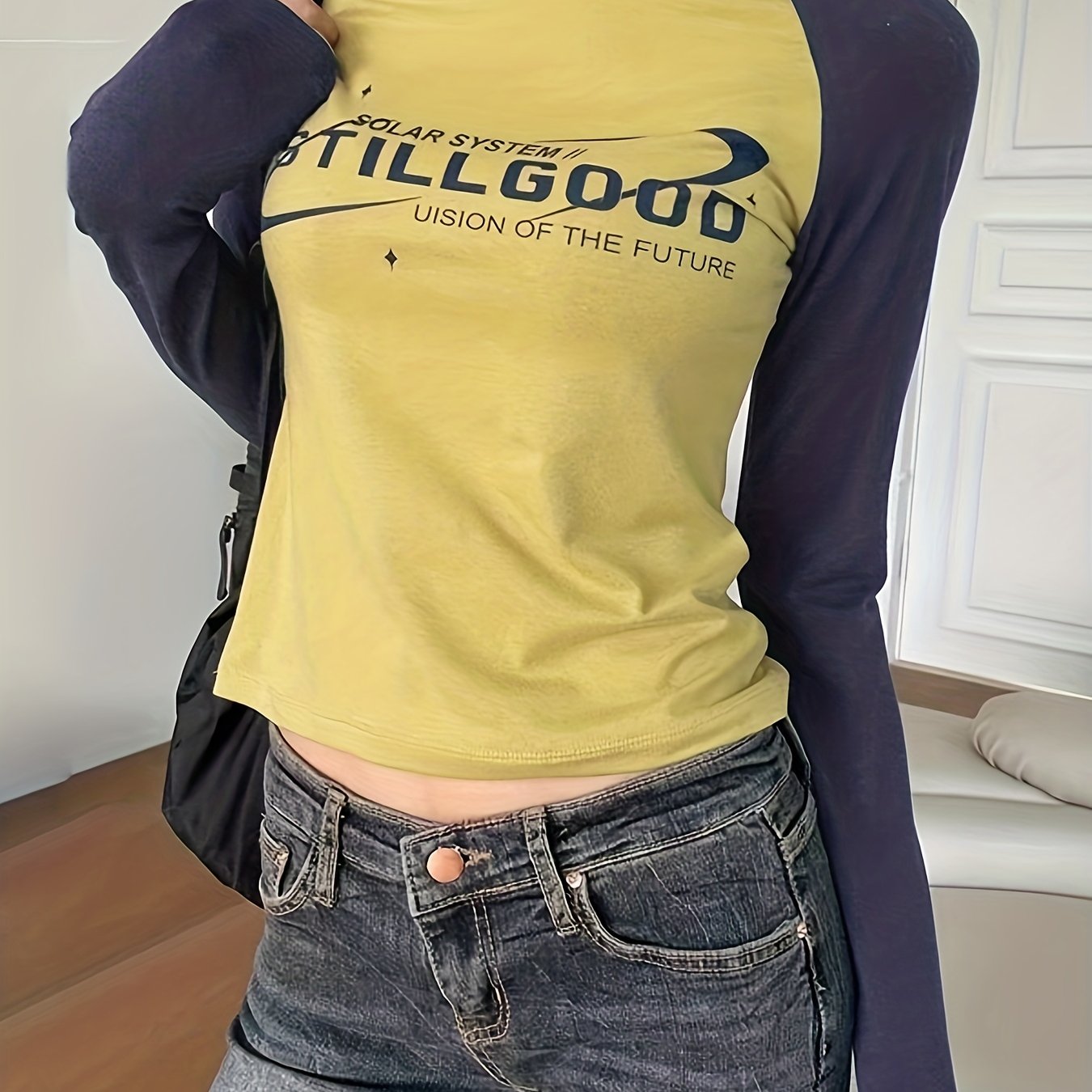 vlovelaw Long Sleeve Raglan Casual Sports Shirts,Fashion Letter Graphic Y2k Style Street Long Sleeve Top,Women's Tops