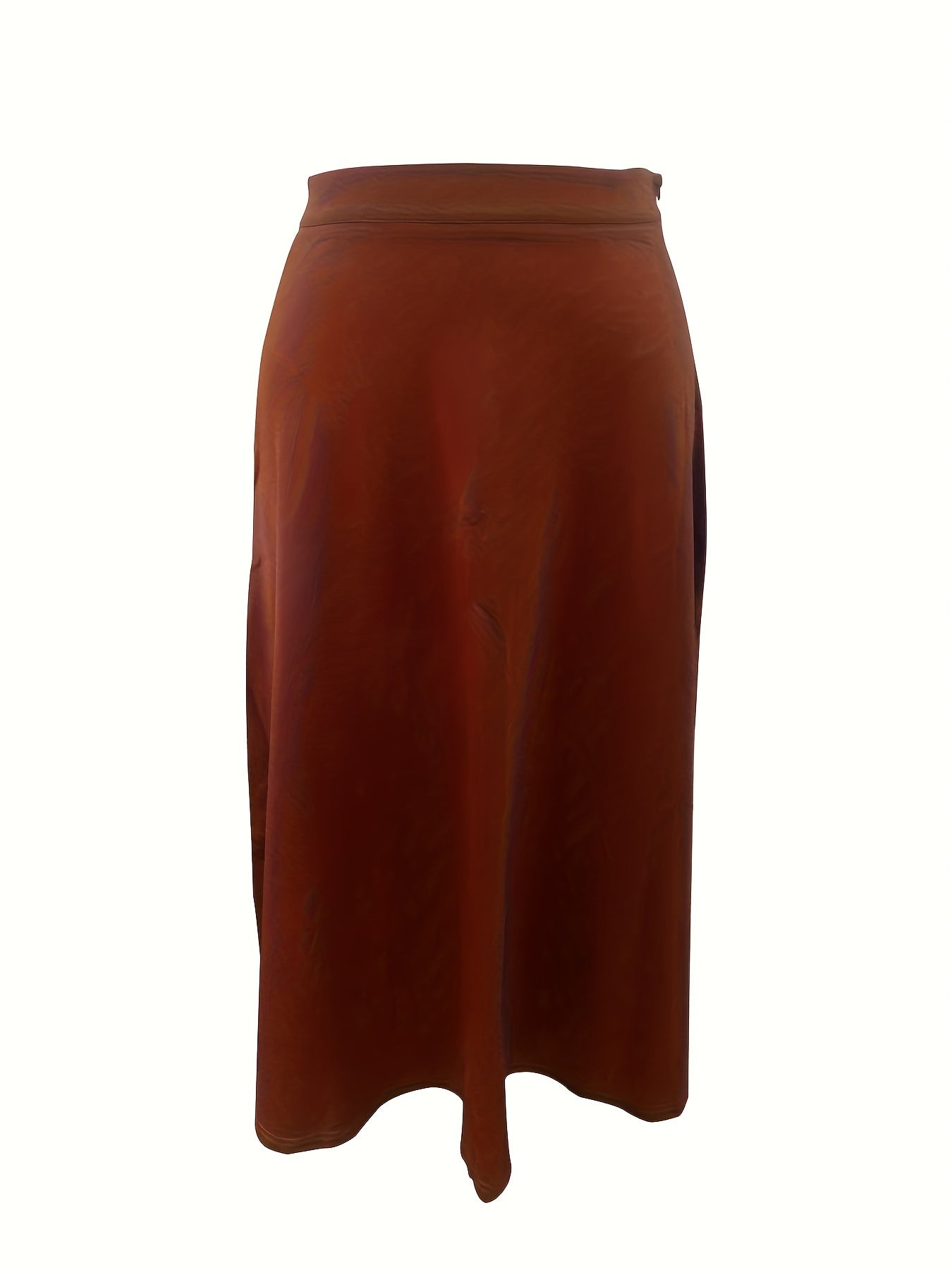 Plus Size Elegant Skirt, Women's Plus Solid High Rise Swing A-line Maxi Woolen Skirt
