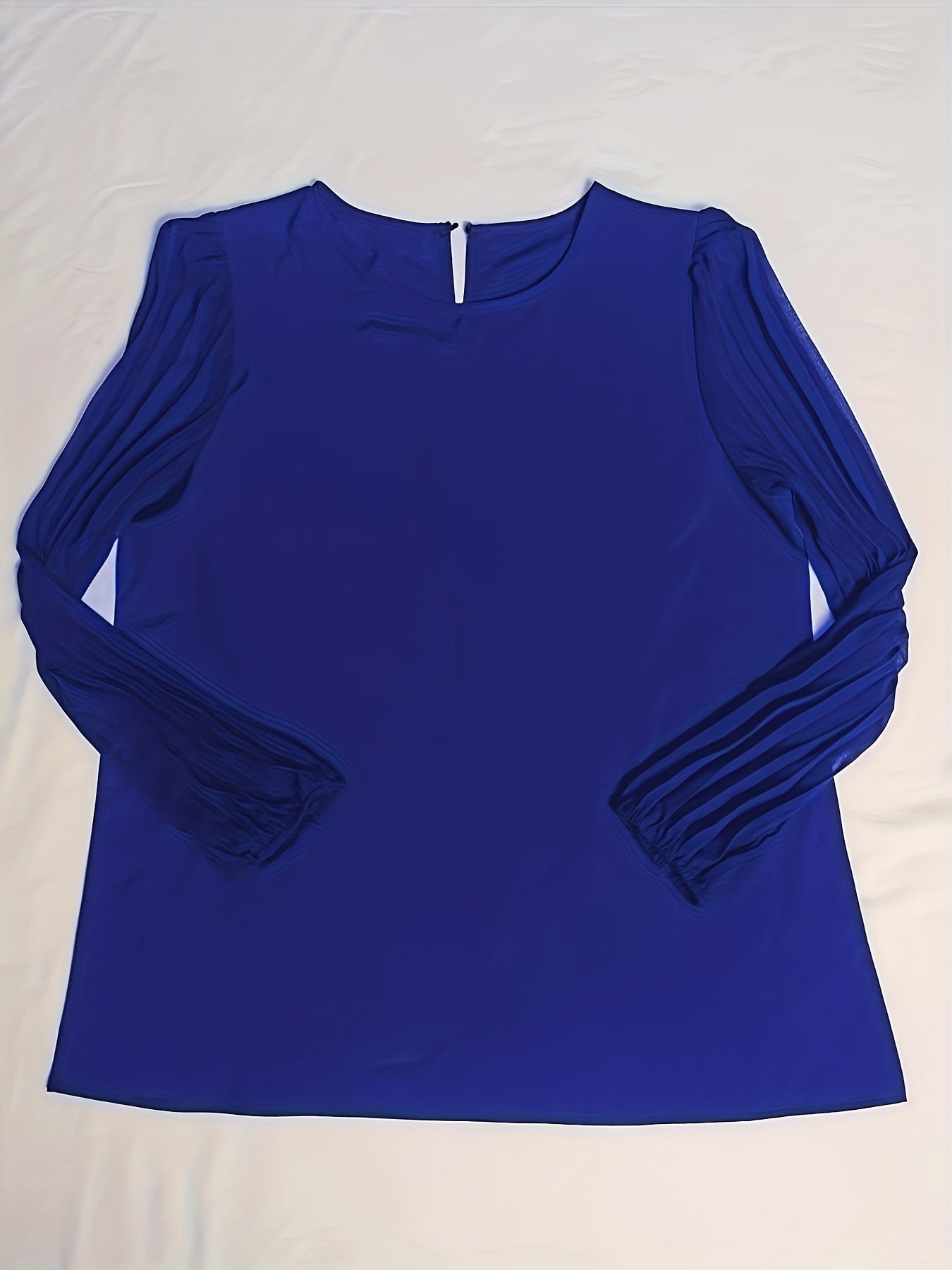 vlovelaw Solid Pleated Blouse, Elegant Crew Neck Long Sleeve Work Office Blouse, Women's Clothing