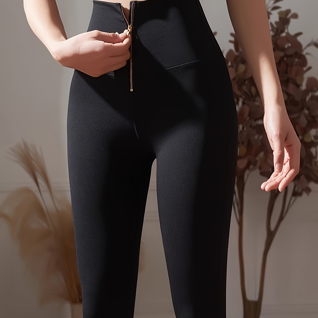 Zip Front Slimming Yoga Pant, High Stretch High Waist Casual Sporty Trouser, Women's Activewear
