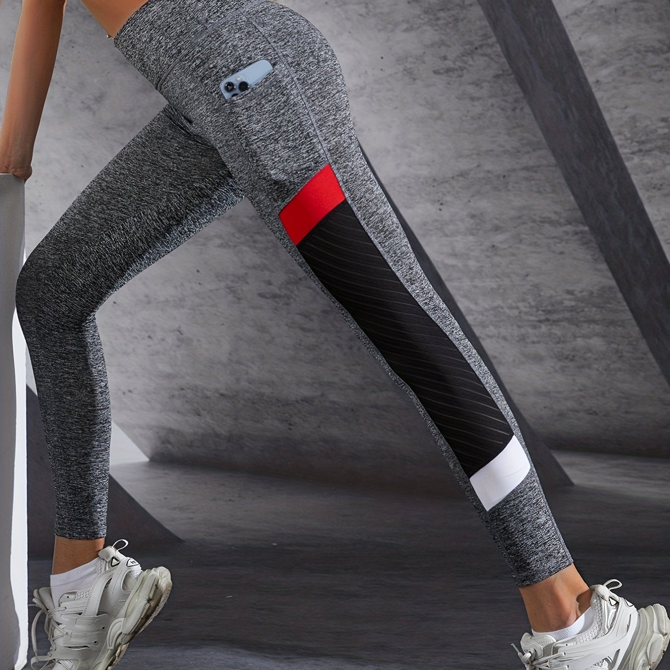 vlovelaw Butt Lifting Yoga Leggings with Pocket - High Waist Color Block Fitness Cycling Pants for Women's Activewear