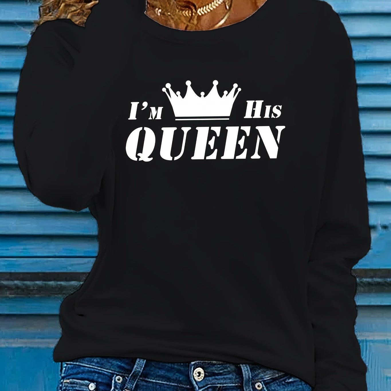 letter print t-shirt, long sleeve crew neck casual top for spring & fall, women's clothing