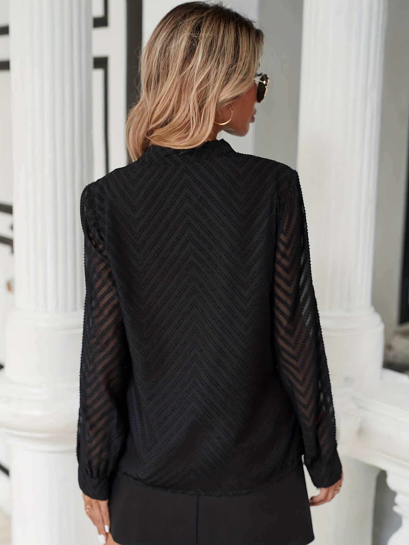 Solid V Neck Blouse, Casual Long Sleeve Blouse For Spring & Fall, Women's Clothing