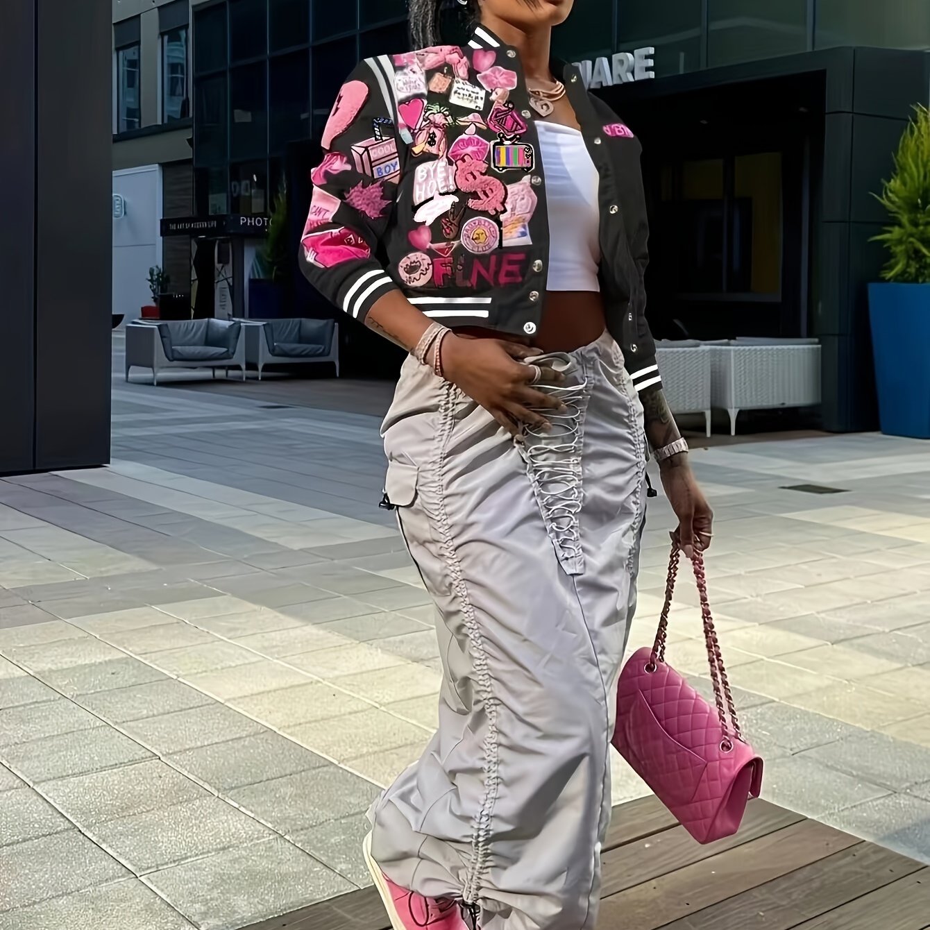 vlovelaw  Button Front Bomber Jacket, Streetwear Long Sleeve Jacket For Fall & Winter, Women's Clothing