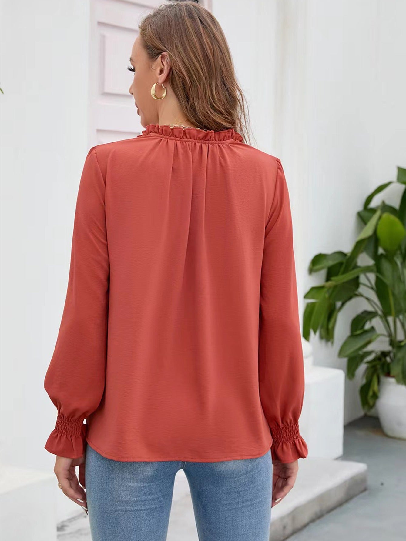 vlovelaw V Neck Chiffon Solid Breathable Blouse