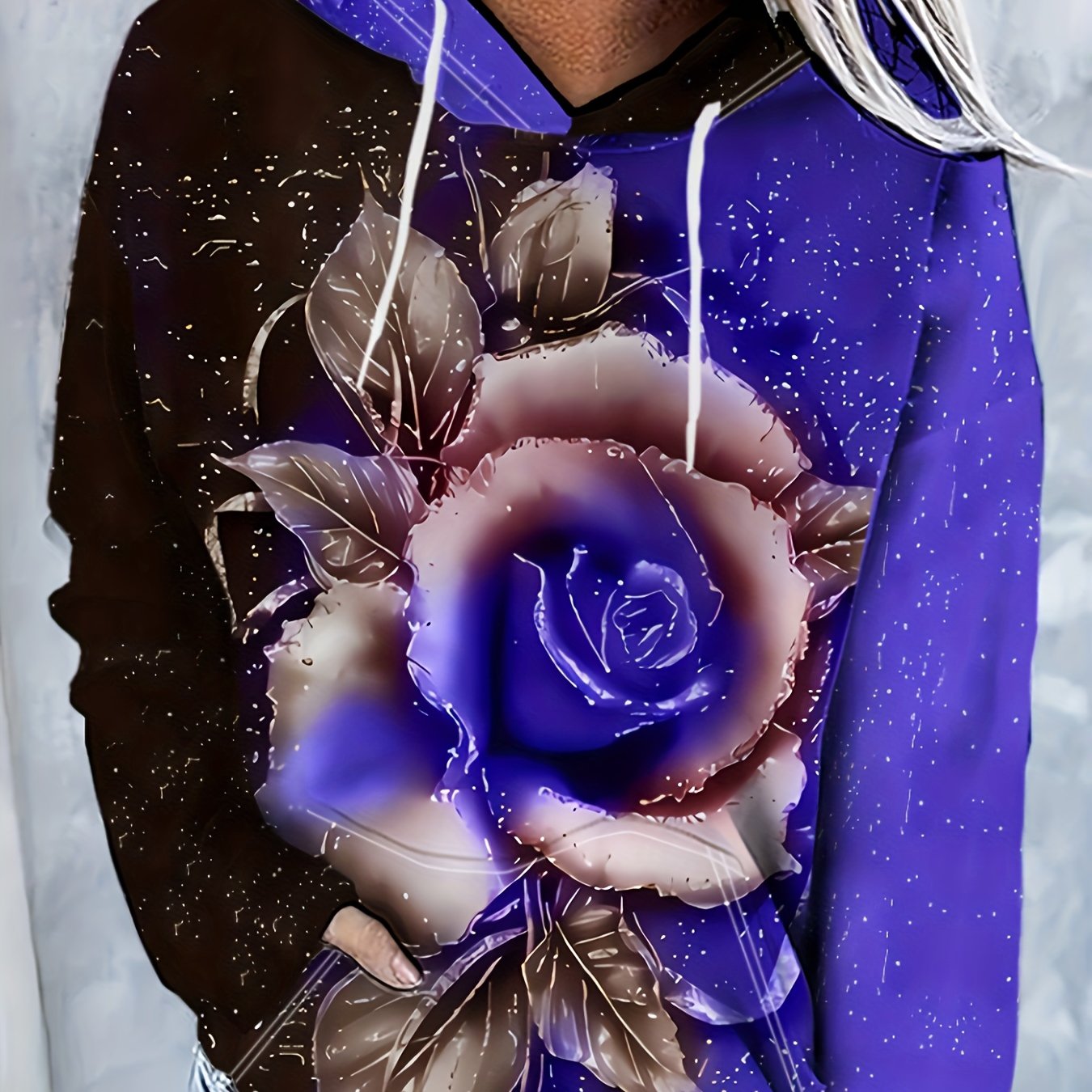 Floral Pattern Casual Hooded Sweatshirt, Long Sleeves Drawstring Sporty Hoodie, Women's Activewear