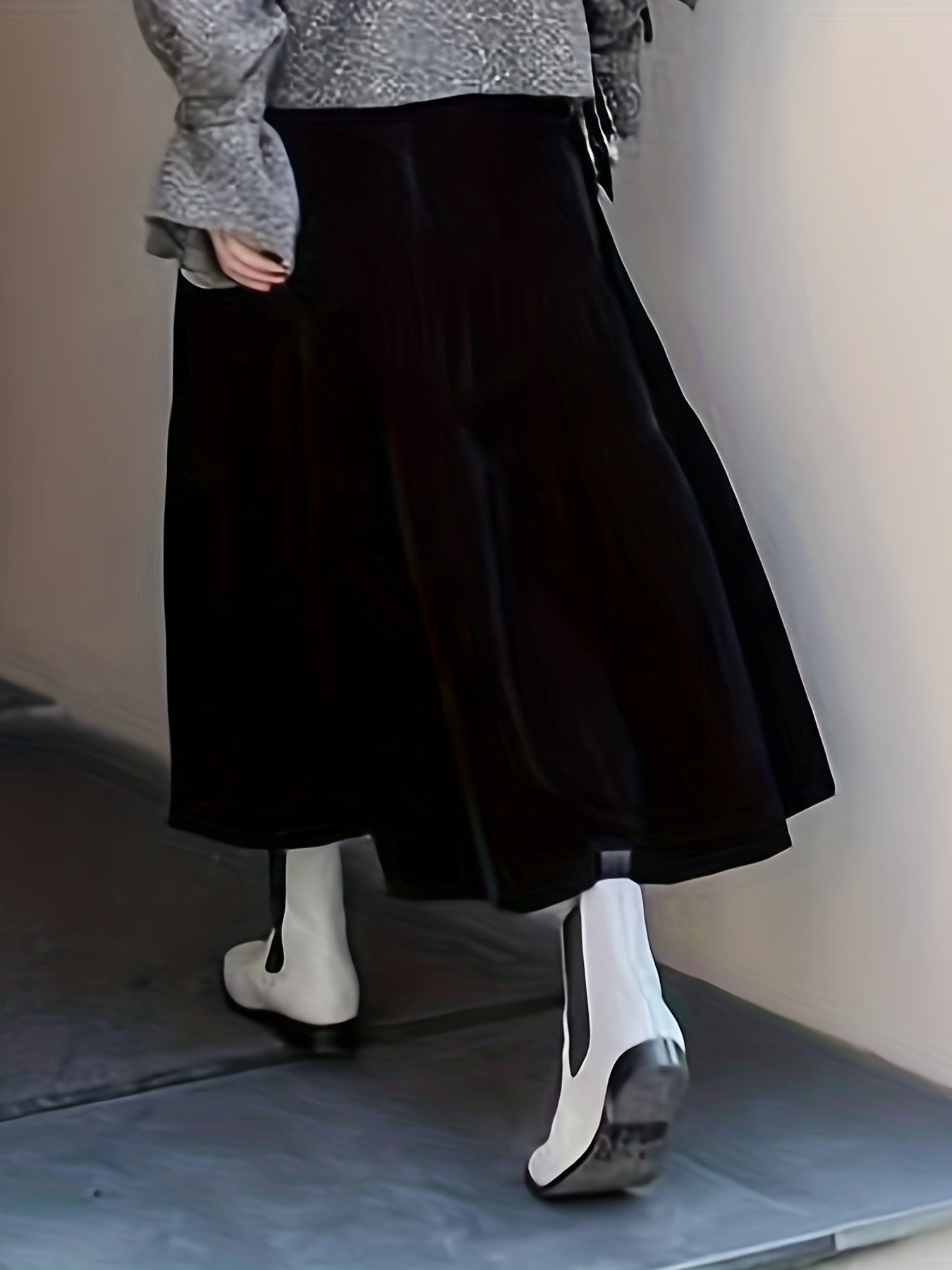 vlovelaw Solid High Waist Skirt, Boho Ruched Draped Skirt, Women's Clothing