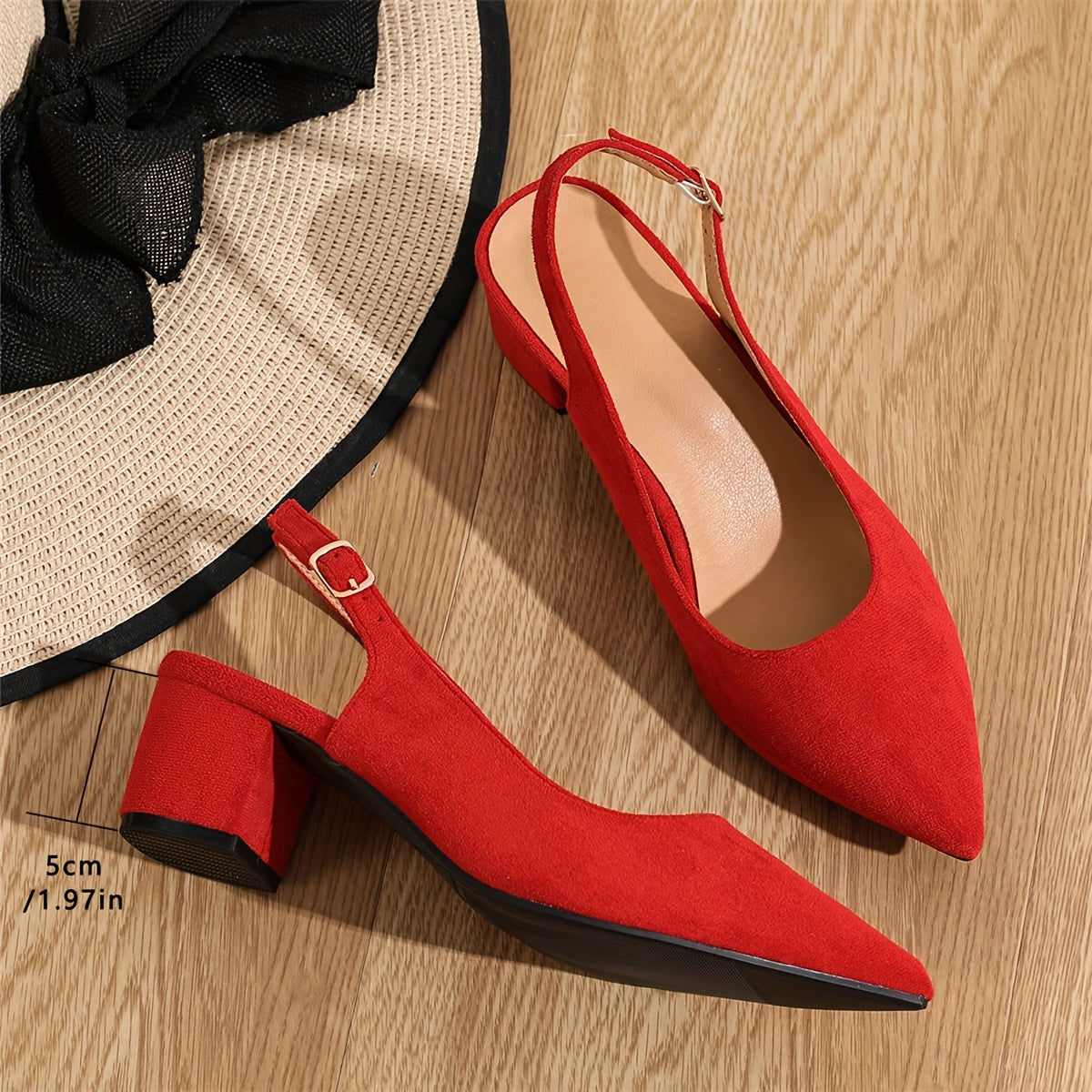 vlovelaw Elegant Women's Dress Pumps-Solid Color & Chunky Heels-Versatile Point Toe with Fashionable Slingback Buckle-Perfect for Evenings & Special Occasions