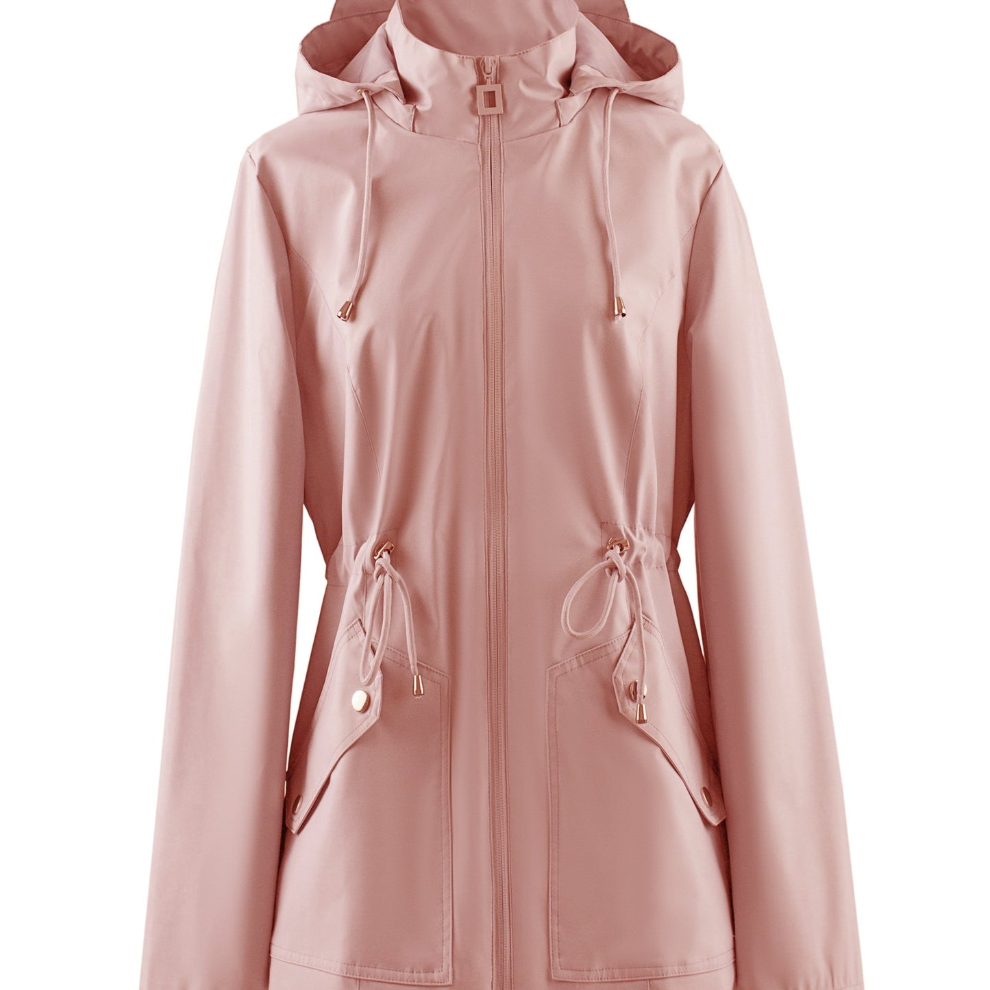 vlovelaw Waterproof Windbreaker Raincoat, Breathable Outdoor Hooded Jacket For Hiking, Camping, Cycling, Running, Long Sleeve Zip Up Drawstring Hood Jacket, Women's Clothing