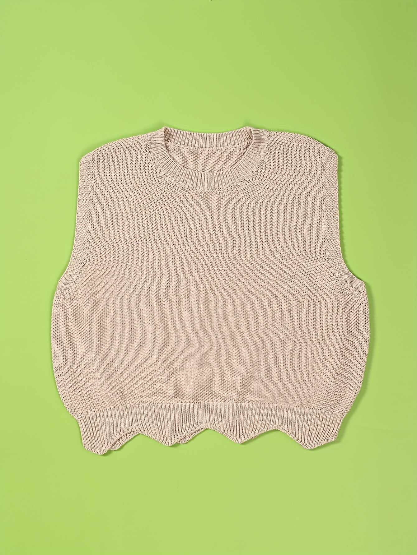Solid Crew Neck Knitted Vest, Casual Sleeveless Loose Sweater, Women's Clothing