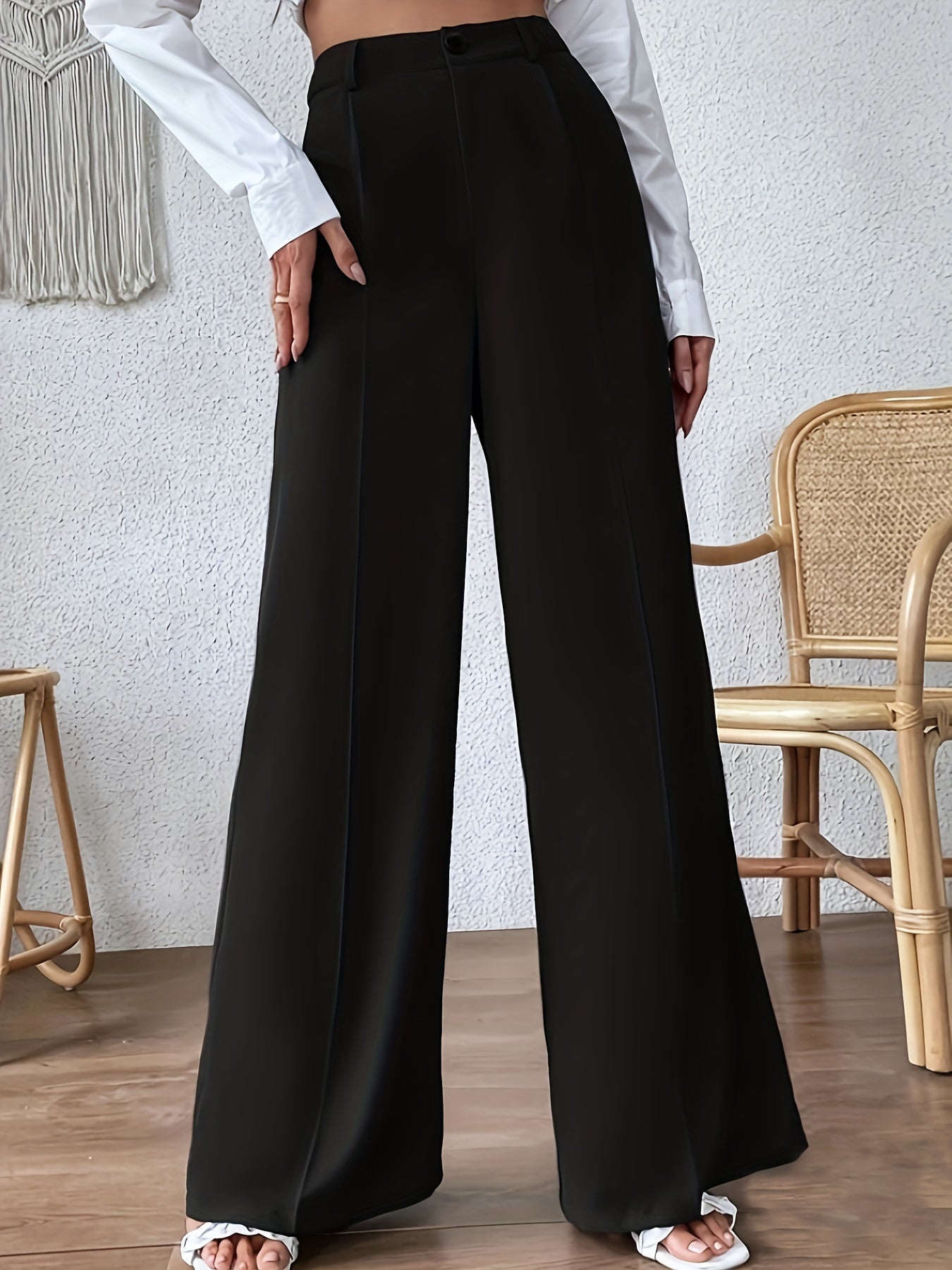 Plus Size Solid Wide Leg Pants, Elegant Loose Pants For Spring & Summer, Women's Plus Size Clothing