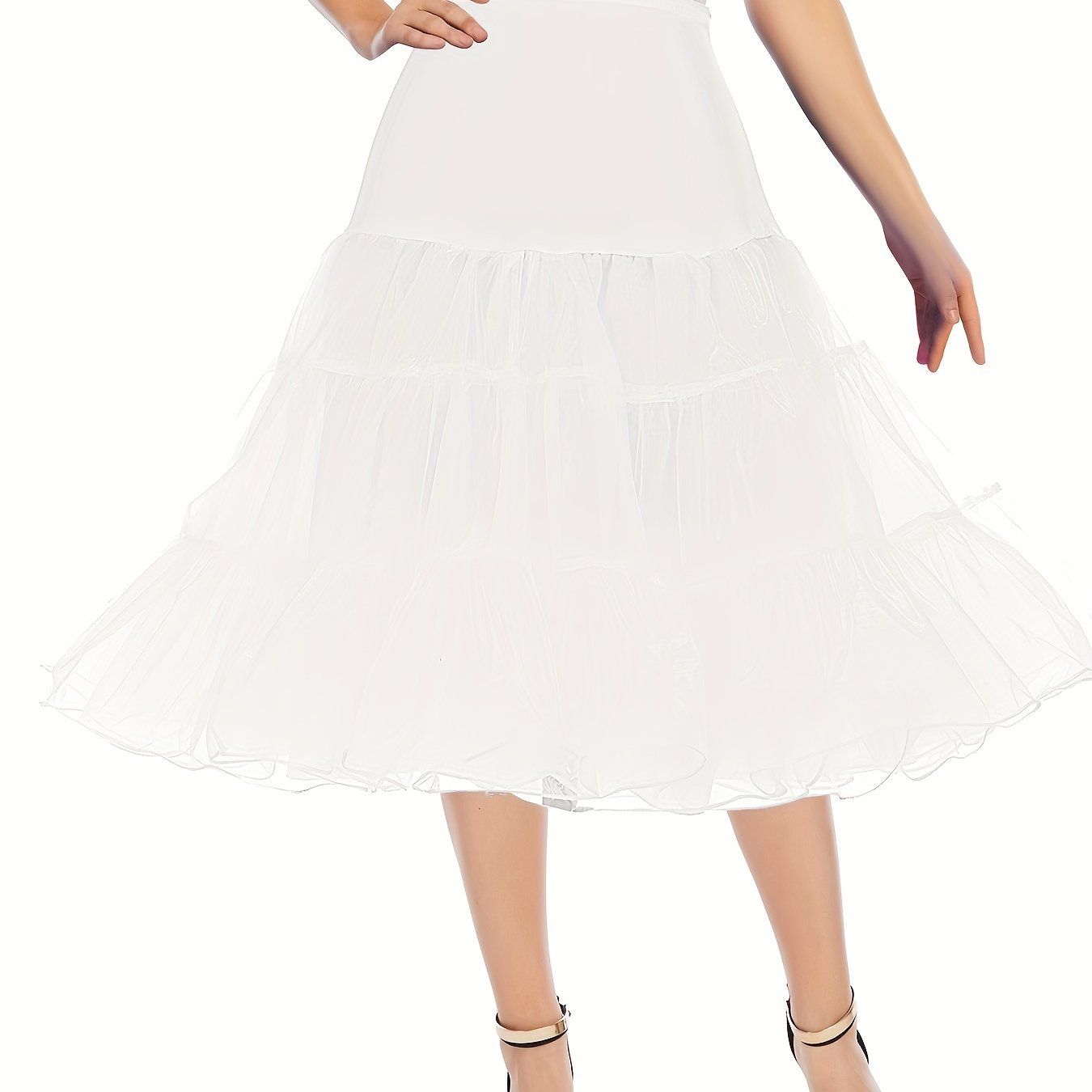 vlovelaw Solid High Waist Ruffled Hem Vintage Skirts, Casual Dancing Short Skirts, Women's Clothing