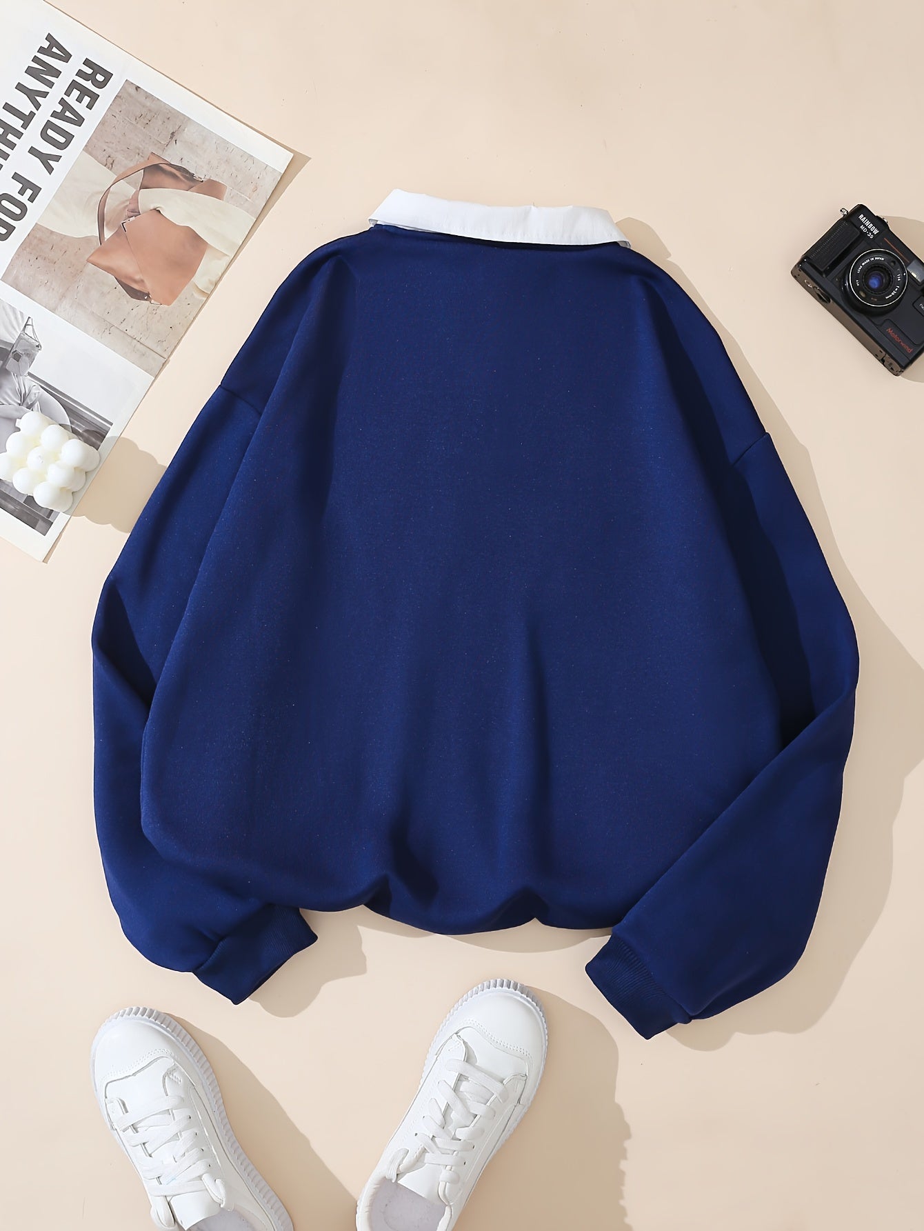 Letter Print Polo Collar Sweatshirt, Casual Long Sleeve Sweatshirt For Spring & Fall, Women's Clothing