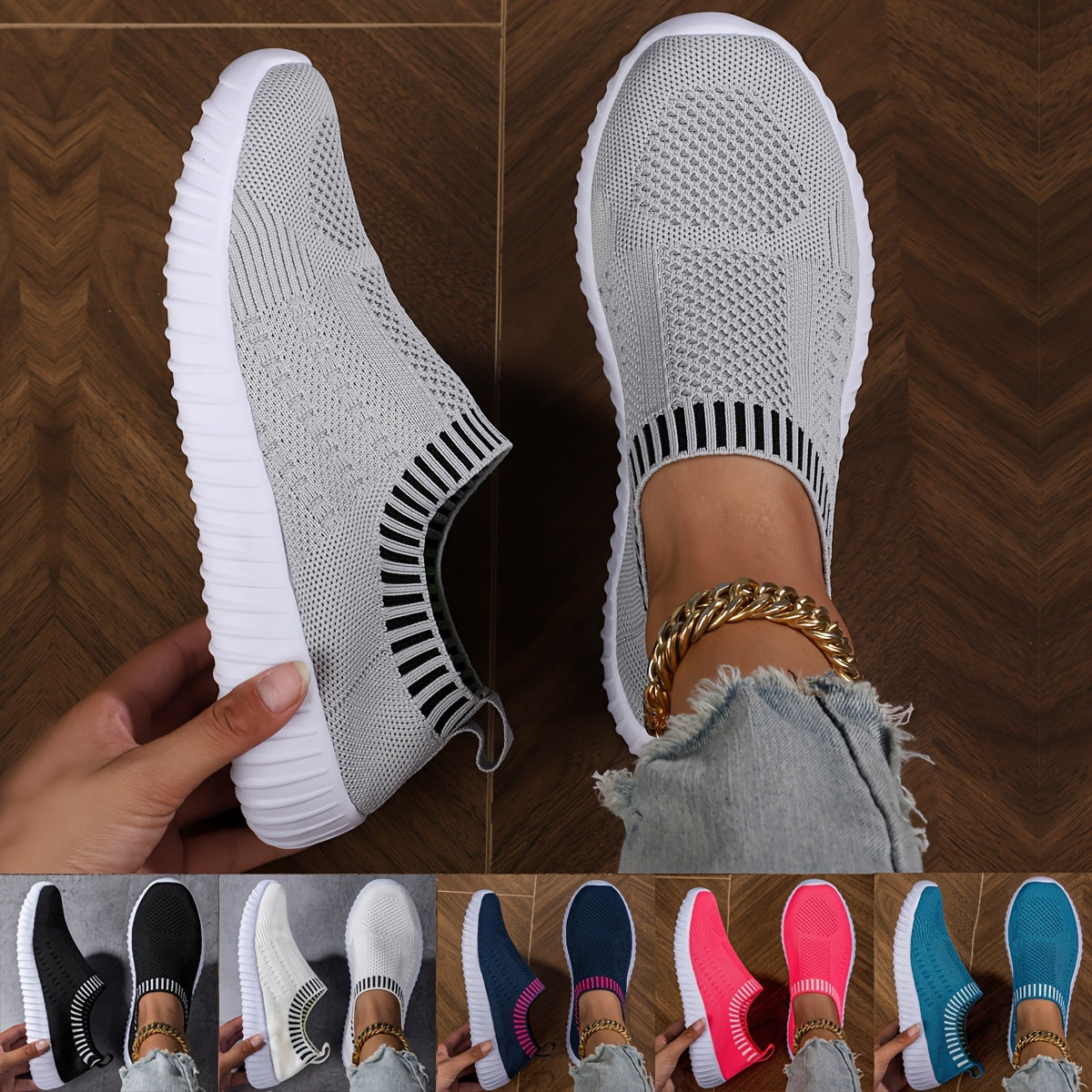 vlovelaw Women's Breathable Knit Sneakers, Casual Lace Up Outdoor Shoes, Lightweight Mesh Low Top Shoes