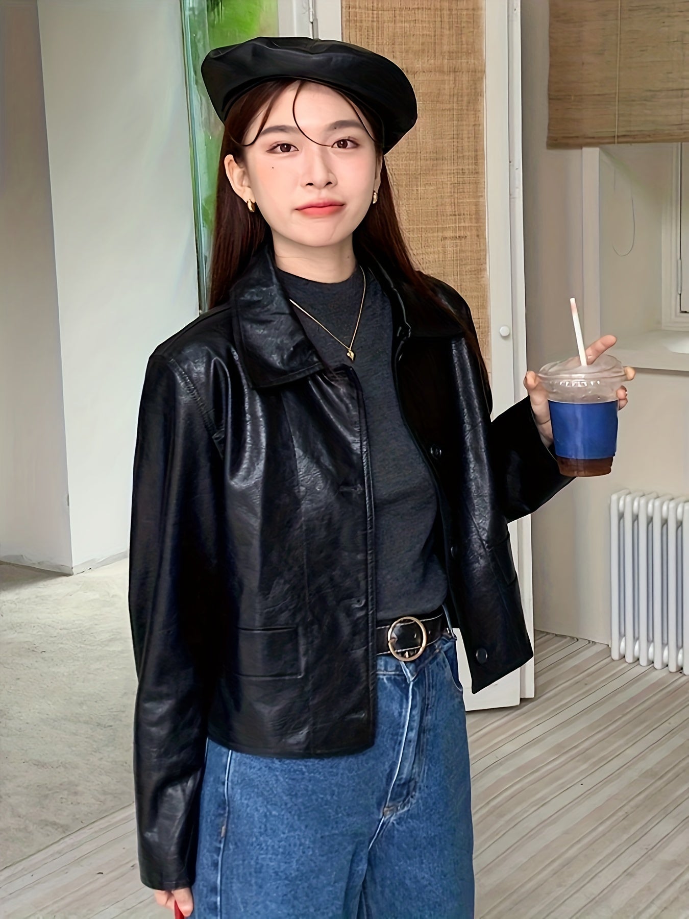 Solid Button Front Jacket, Casual Long Sleeve Versatile Outerwear, Women's Clothing