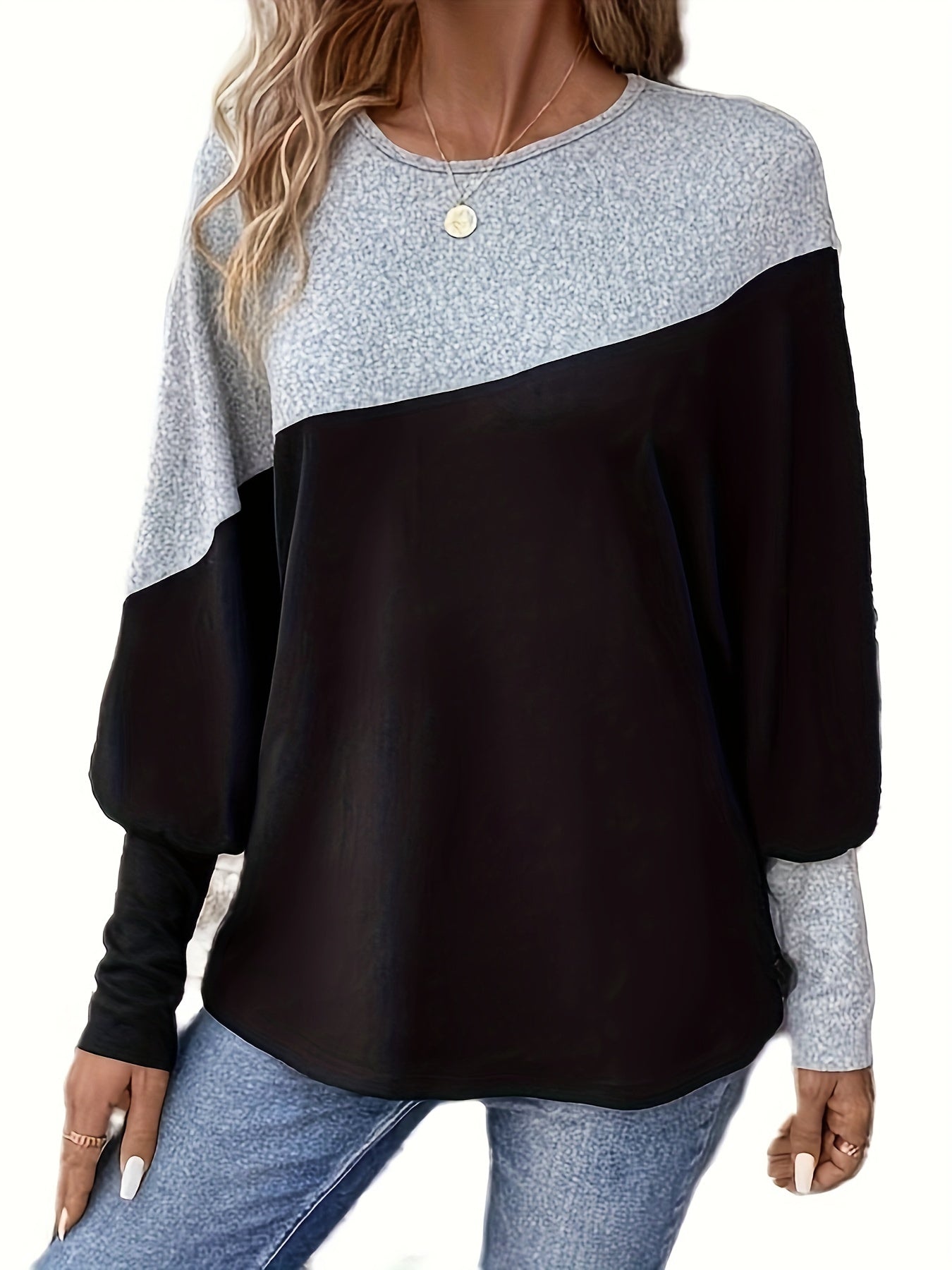 vlovelaw Color Block Long Sleeve Casual Top, Round Neck Sports Loose Thin Sweatshirt, Women's Clothing