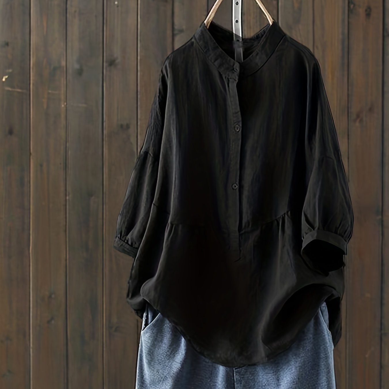 Plus Size Casual Blouse, Women's Plus Mock Neck Half Sleeve Round Neck Henley Shirt