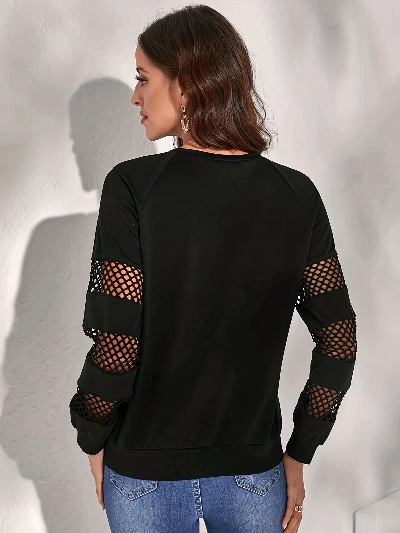 vlovelaw Cutout Crew Neck T-Shirt, Casual Long Sleeve Top For Spring & Fall, Women's Clothing