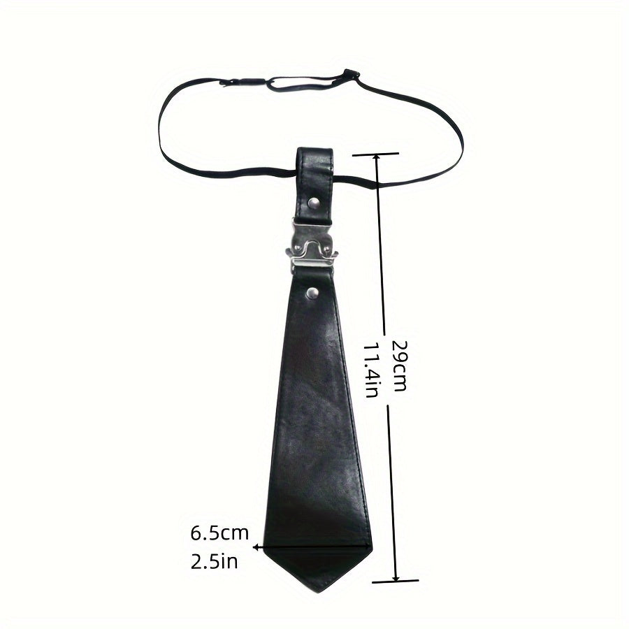 Black Detachable PU Leather Tie Punk Decorative Shirt Necktie Women's Personalized Street Outfits Tie