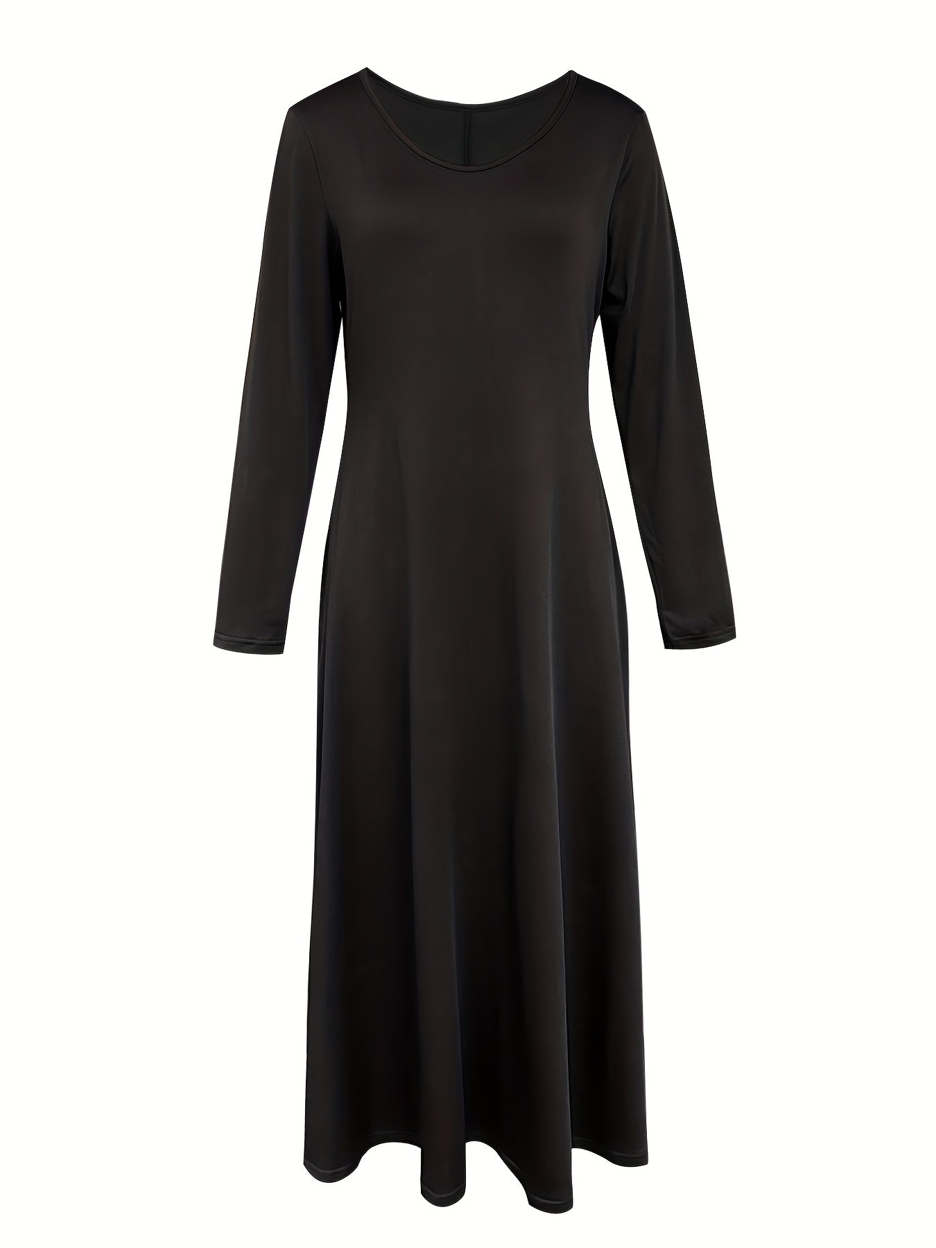 vlovelaw Solid Pocket Crew Neck Dress, Casual Long Sleeve Dress For Spring & Fall, Women's Clothing