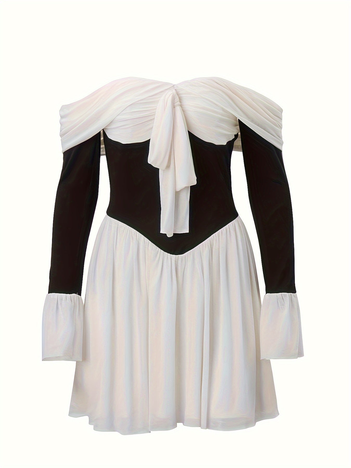 vlovelaw Asymmetrical Color Block Mini Dress, Elegant Long Sleeve Dress For Party & Club, Women's Clothing