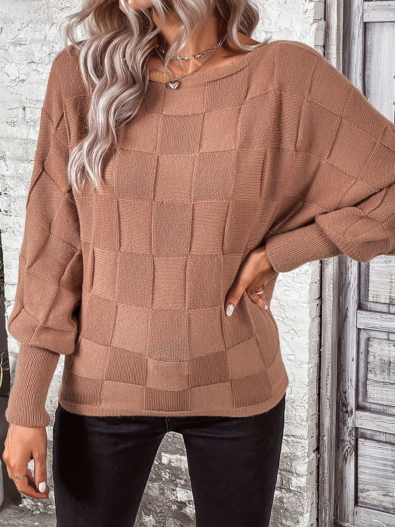Solid Simple Knit Sweater, Casual Long Sleeve Boat Neck Sweater, Women's Clothing