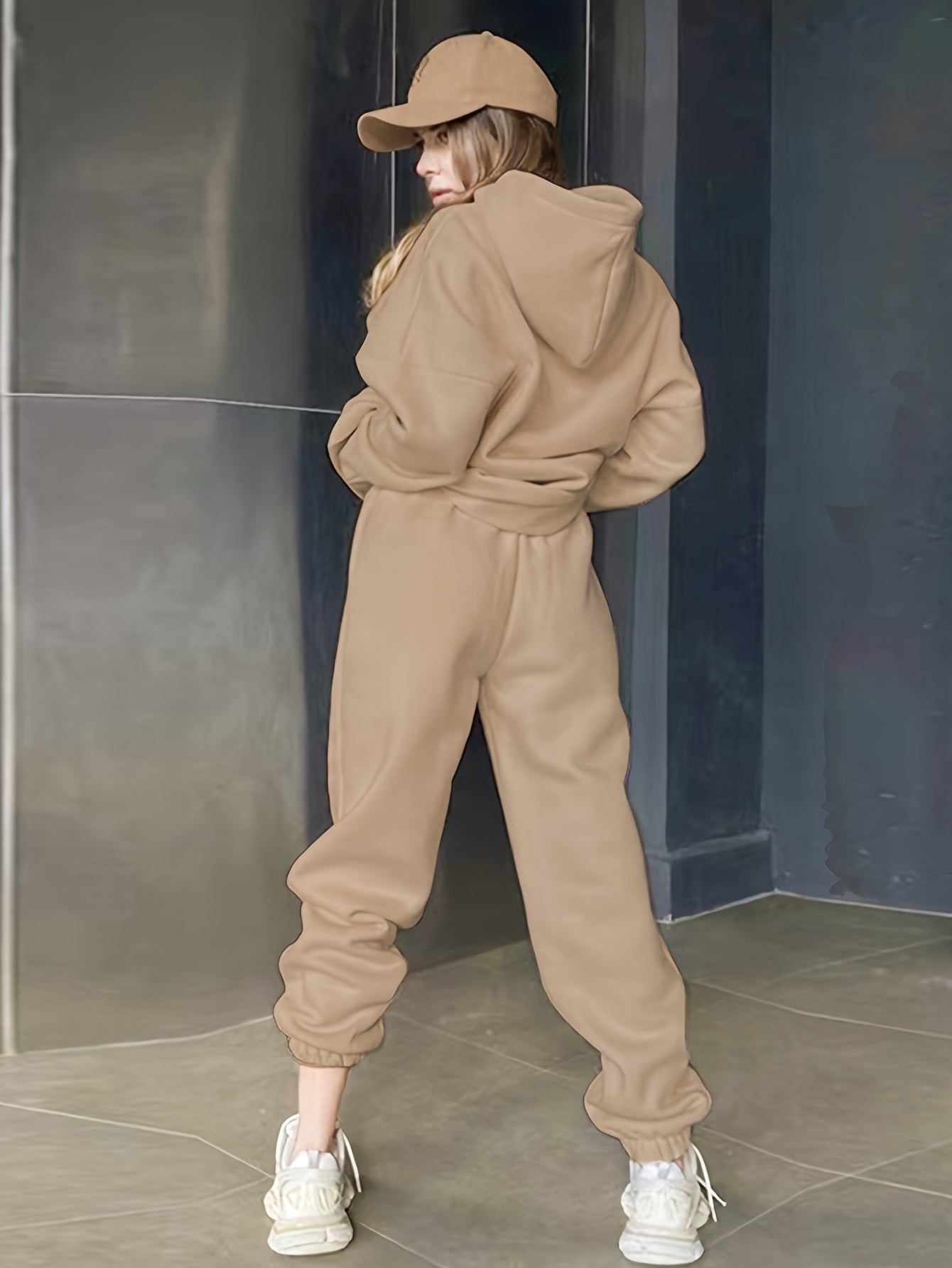 vlovelaw Casual Solid Two-piece Set, Crew Neck Long Sleeve Sweatshirt & Elastic Waist Joggers Outfits, Women's Clothing
