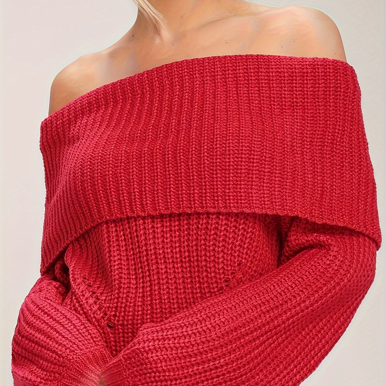 vlovelaw Solid Off Shoulder Pullover Sweater, Casual Long Sleeve Loose Sweater, Women's Clothing