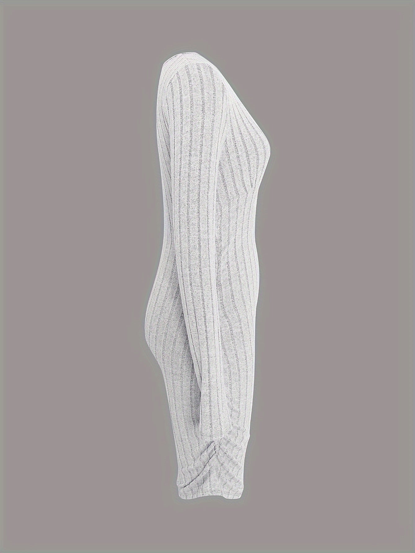 Plunging Ruched Solid Dress, Elegant Long Sleeve Bodycon Dress, Women's Clothing
