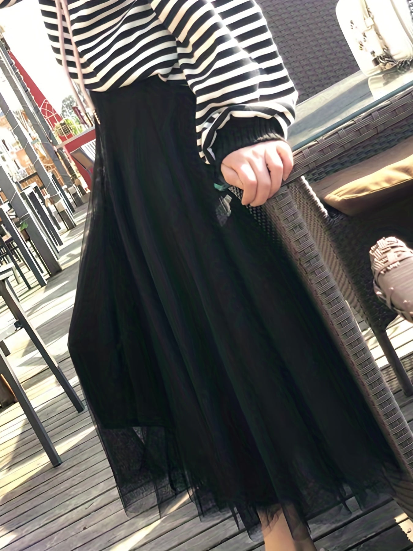 vlovelaw Mesh Pleated Skirts, Elegant High Waist Drawstring Maxi Skirts, Women's Clothing