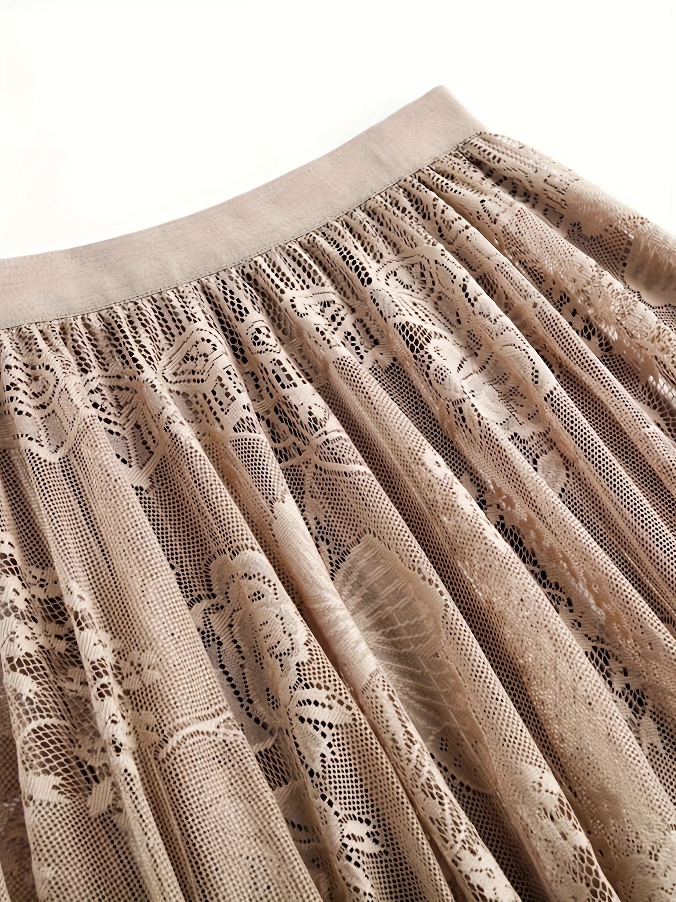 vlovelaw Solid Floral Pattern Pleated Skirt, Elegant Elastic Waist Skirt For Spring & Fall, Women's Clothing
