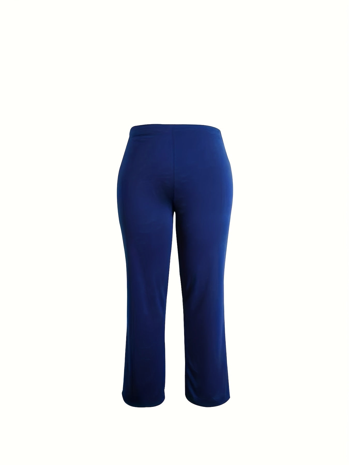 vlovelaw Plus Size Casual Pants, Women's Plus Solid Straight Leg Medium Stretch Elastic High Rise Pants