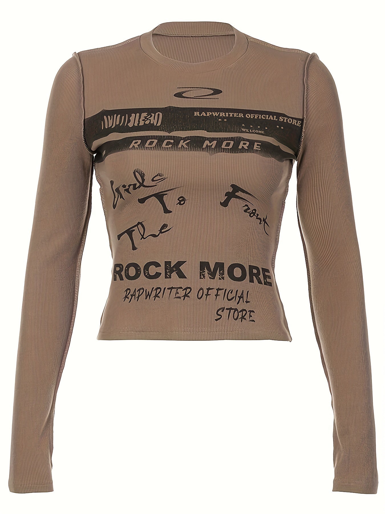 vlovelaw Letter Print Crew Neck T-Shirt, Casual Long Sleeve Top For Spring & Fall, Women's Clothing