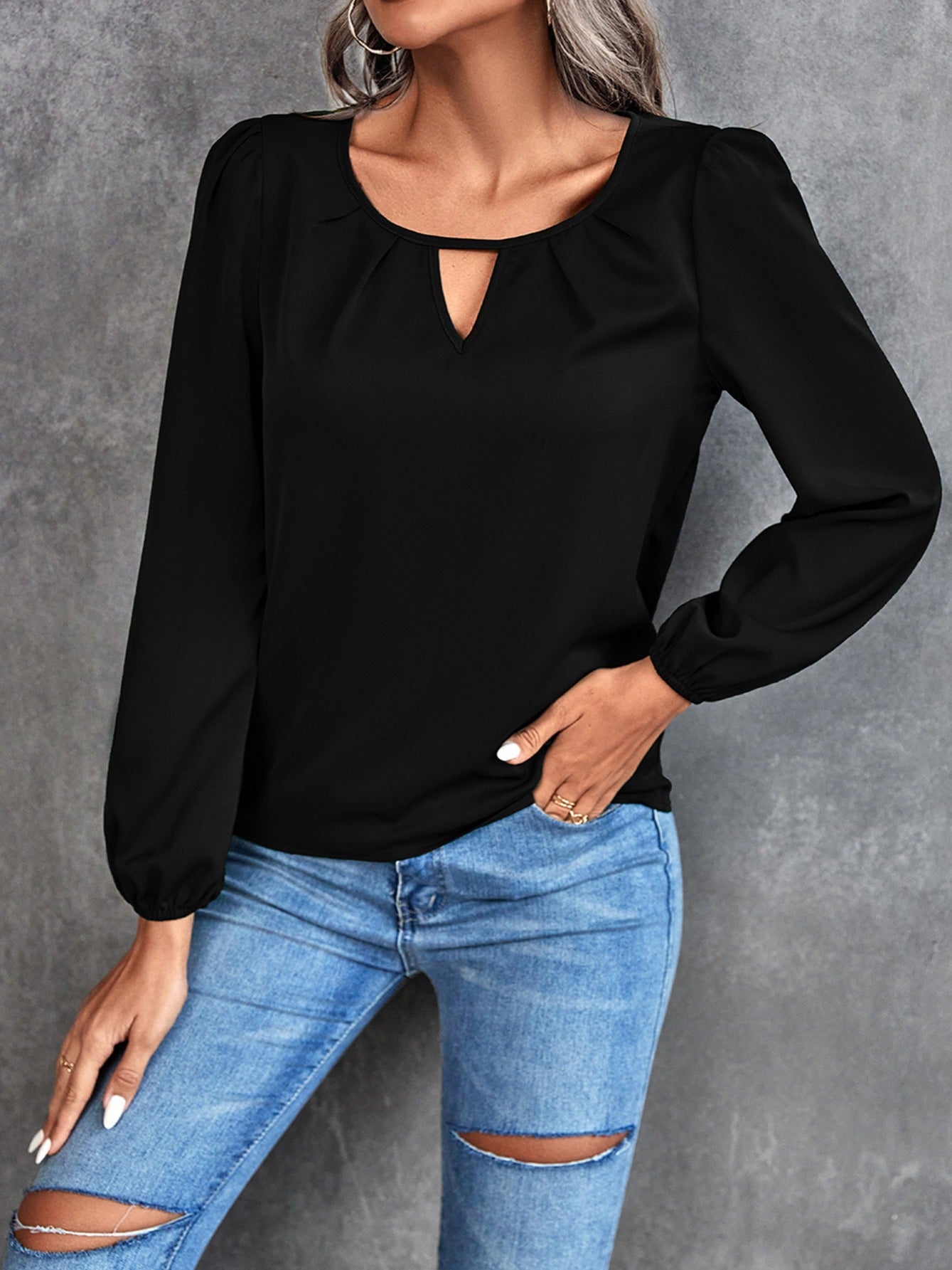 vlovelaw Women's Blouse Solid Classic Casual Gathered Casual Loose Long Sleeve Blouse
