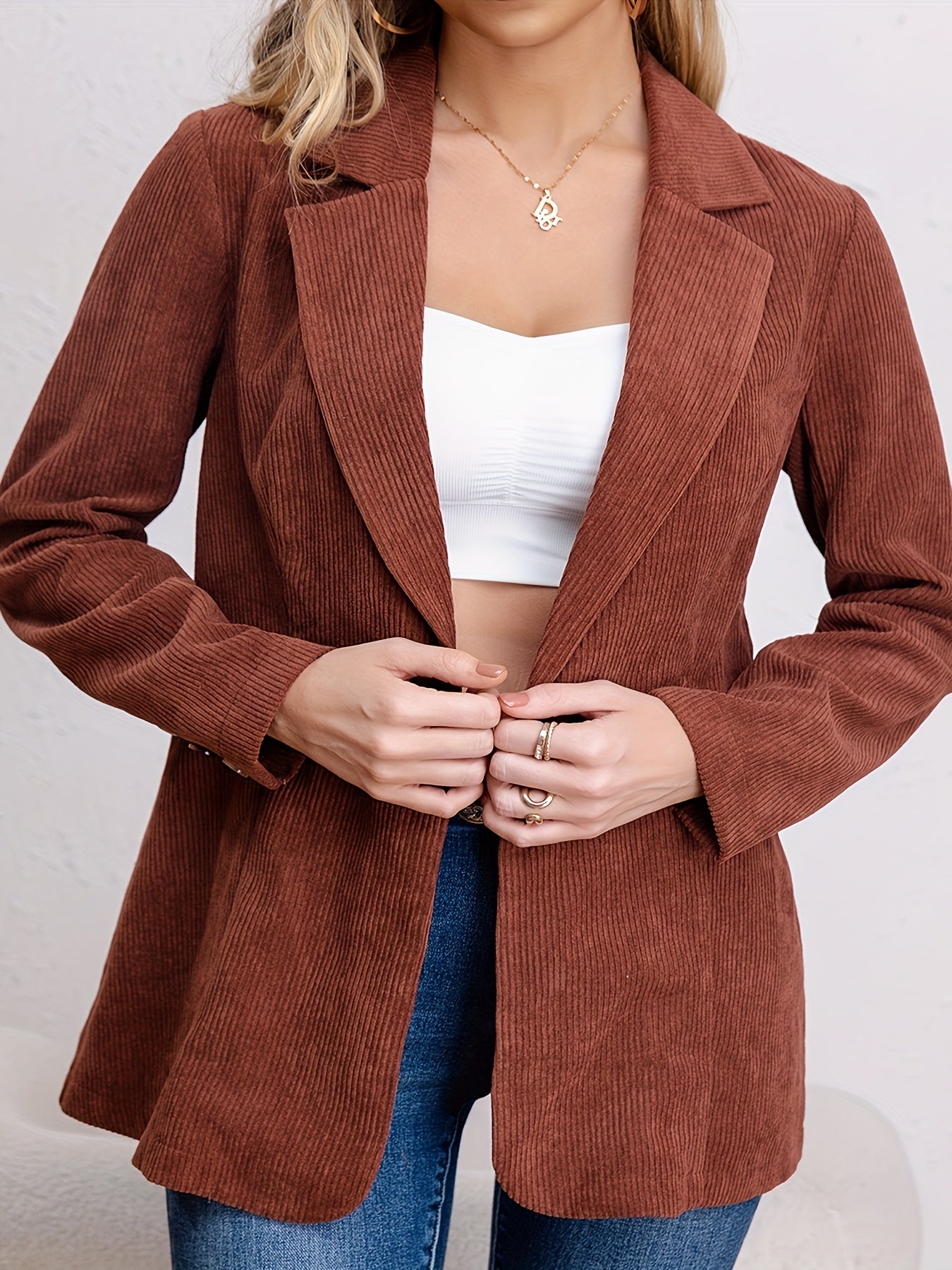 One Button Lapel Blazer, Casual Open Front Long Sleeve Outerwear, Women's Clothing