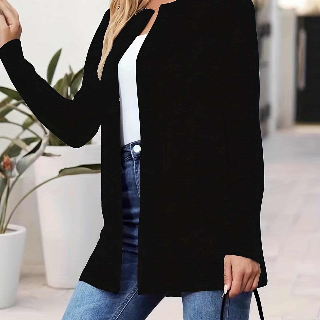 vlovelaw Solid Shawl Collar Jacket, Casual Long Sleeve Open Front Versatile Outerwear, Women's Clothing