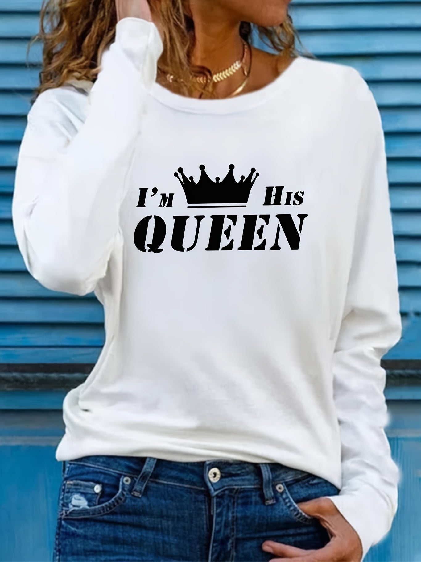 letter print t-shirt, long sleeve crew neck casual top for spring & fall, women's clothing