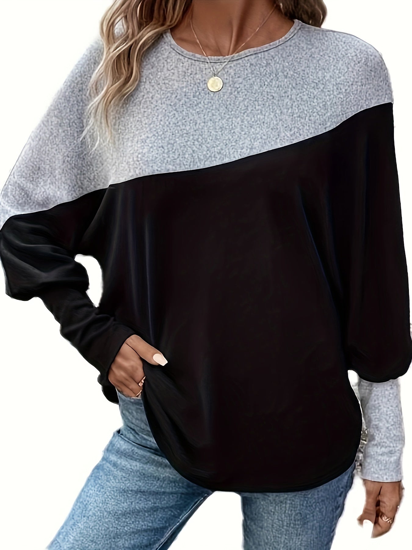 vlovelaw Color Block Long Sleeve Casual Top, Round Neck Sports Loose Thin Sweatshirt, Women's Clothing
