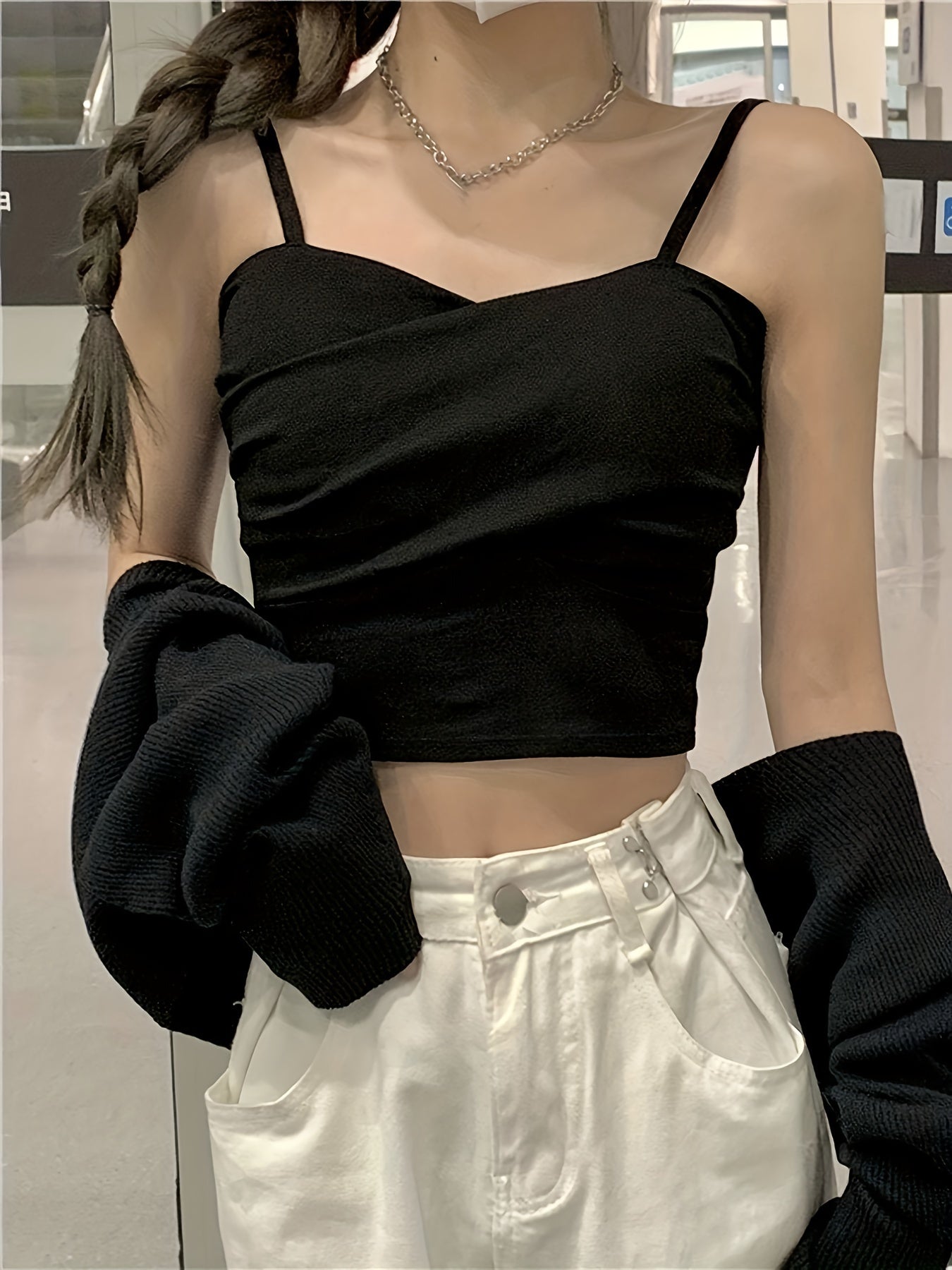 vlovelaw Ruched Crop Cami Top, Casual Summer Sleeveless Top, Women's Clothing