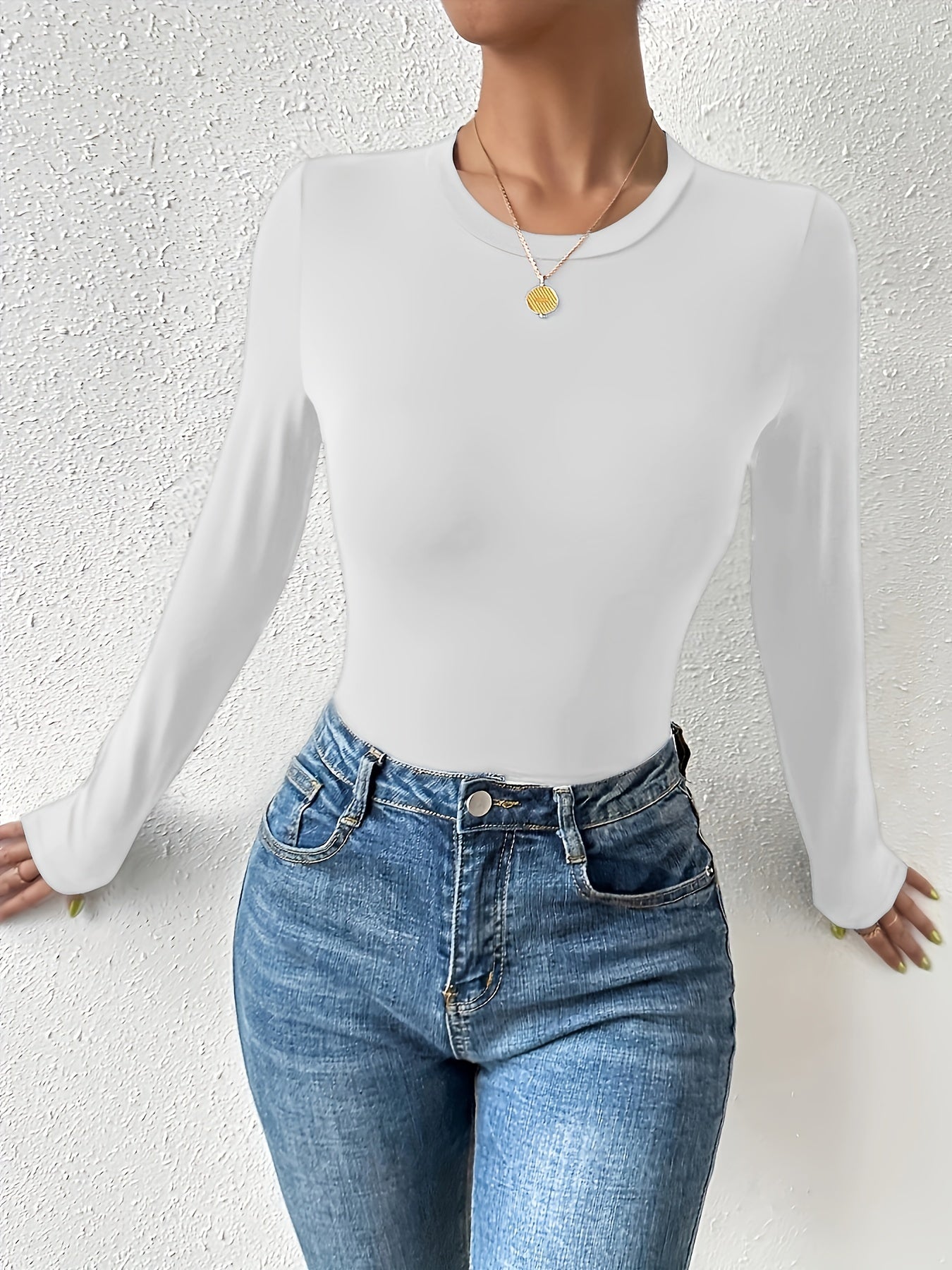 vlovelaw Basic Skinny Stretchy Top, Long Sleeve Crew Neck Solid T-Shirts, Casual Every Day Tops, Women's Clothing