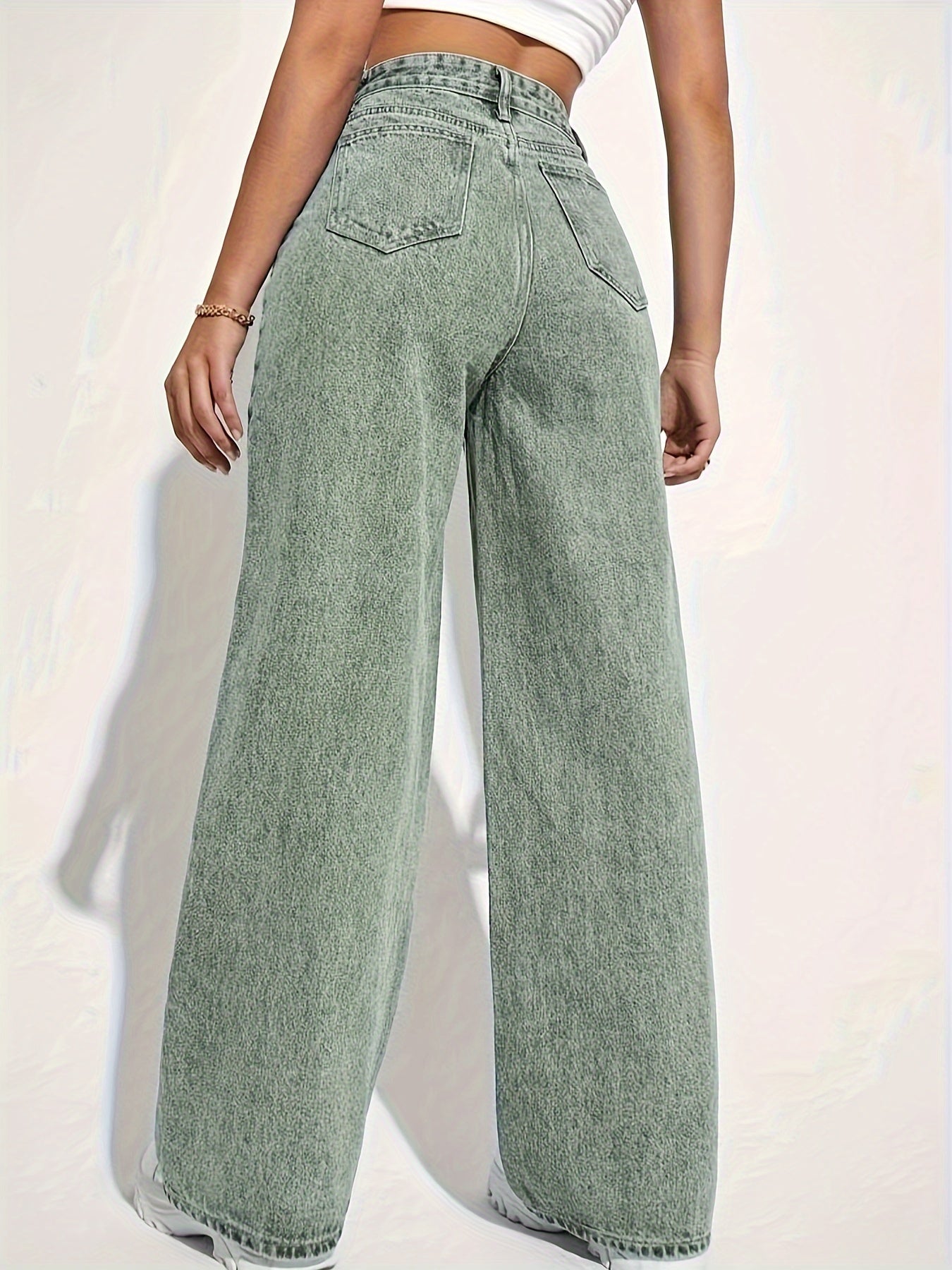 vlovelaw Plain Loose Fit Baggy Jeans, Slant Pockets Non-Stretch Casual Wide Legs Jeans, Women's Denim Jeans & Clothing