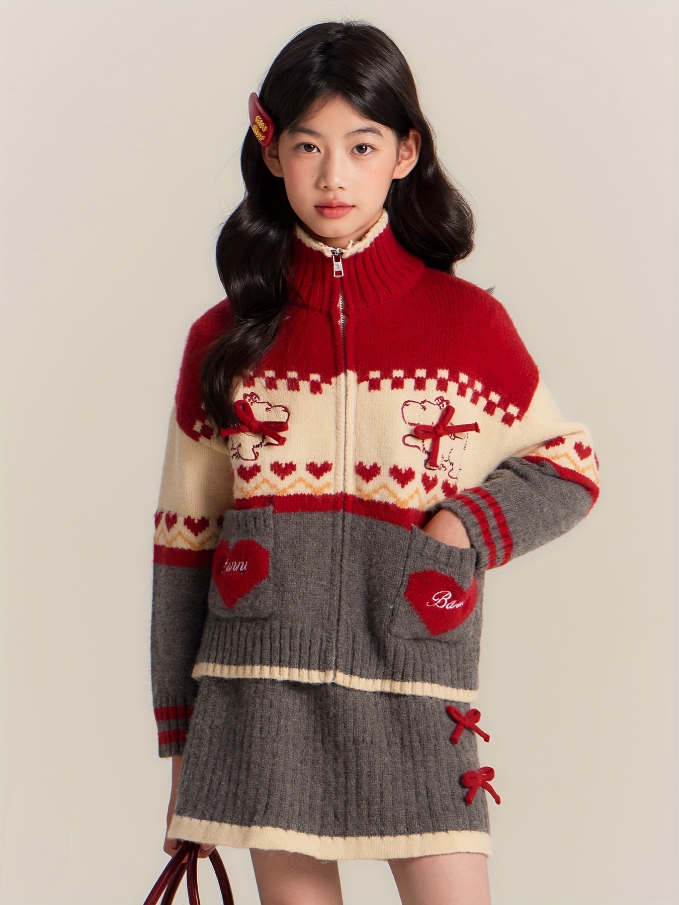 Little Girl Christmas Set Christmas Letter Embroidery Long Sleeve Sweatshirt Top + Skirt