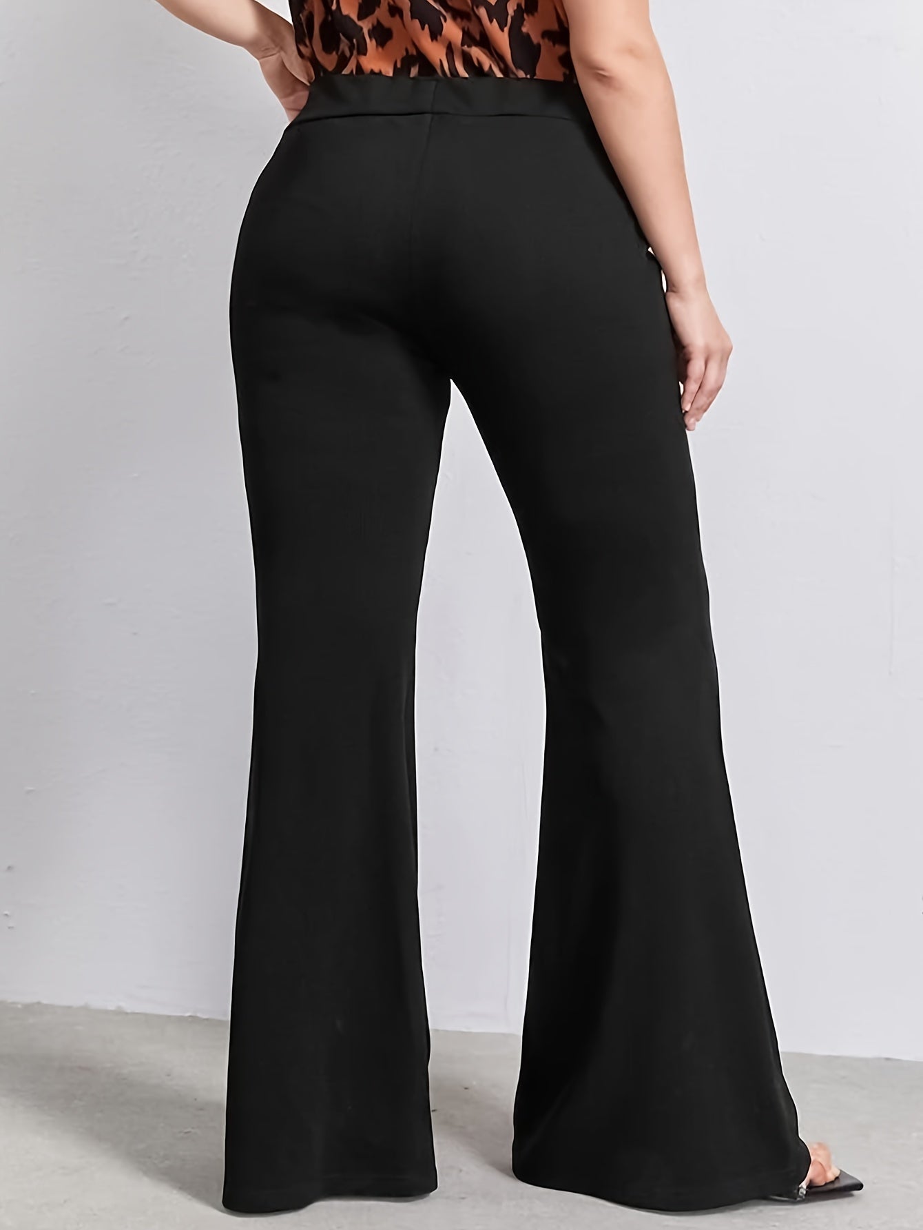 vlovelaw Plus Size Solid Flare Leg Pants, Elegant Pants For Spring & Summer, Women's Plus Size Clothing